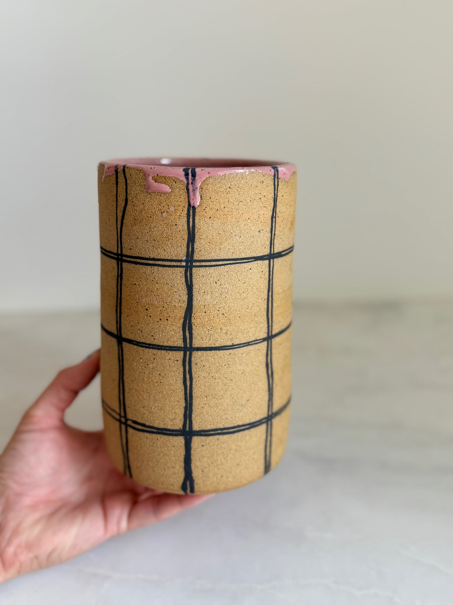 Plaid Vase Black + Pink