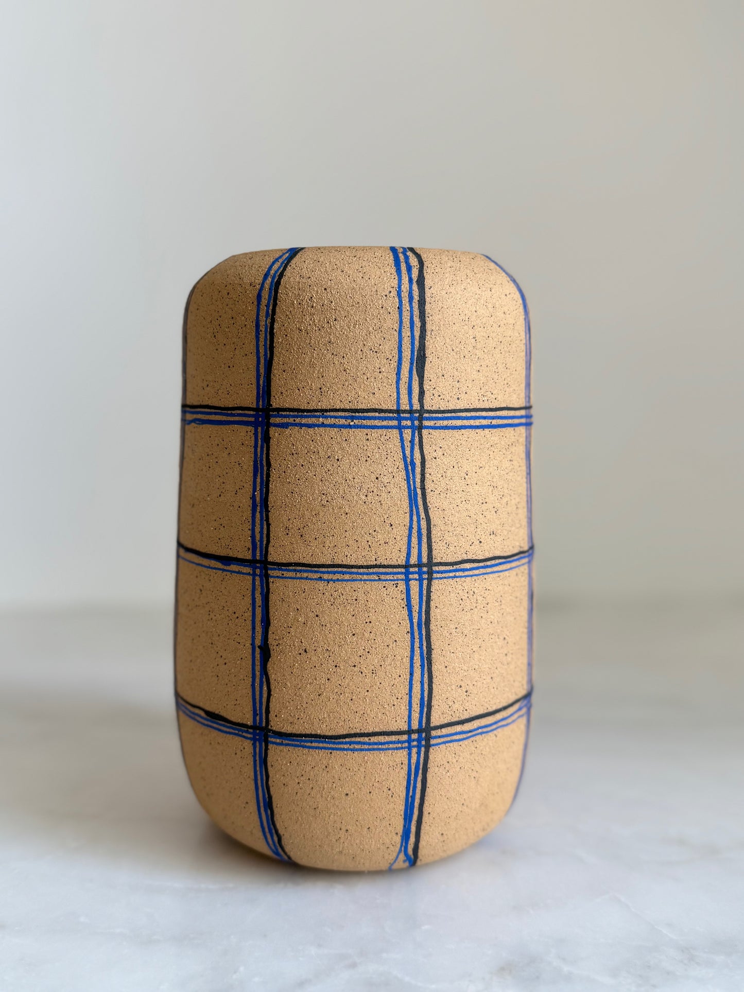 Electric Blue + Black Plaid Vase
