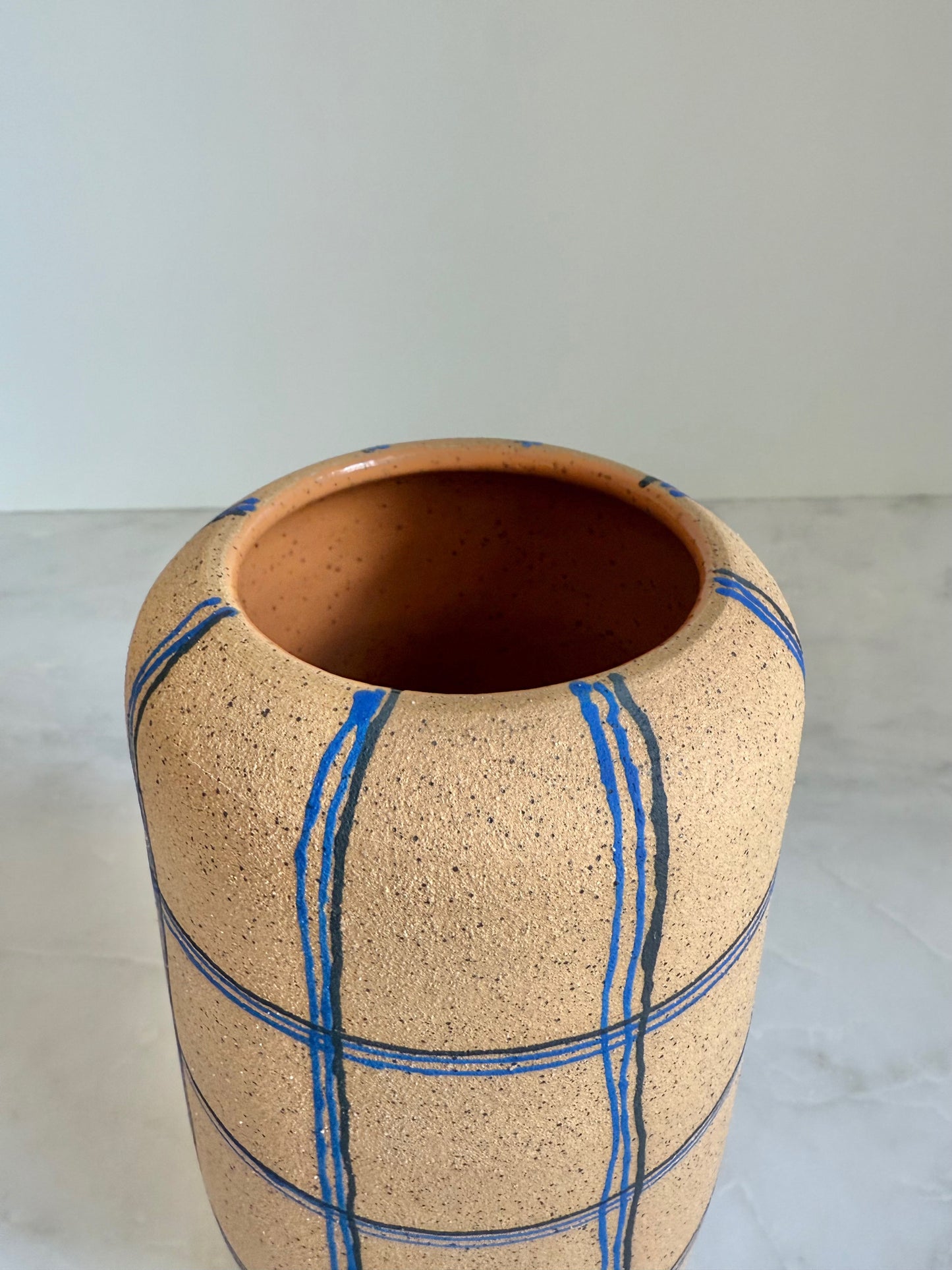 Electric Blue + Black Plaid Vase