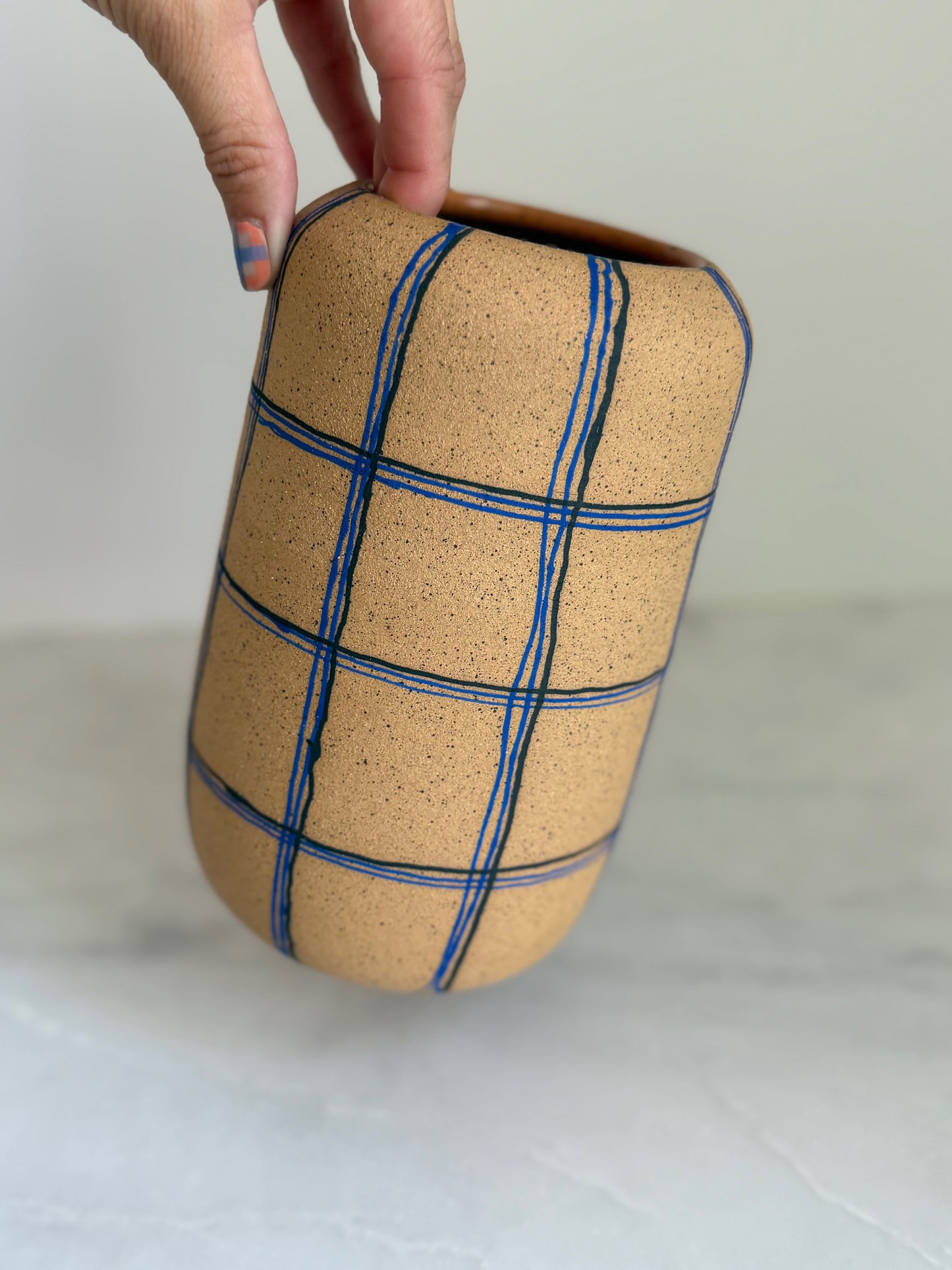Electric Blue + Black Plaid Vase