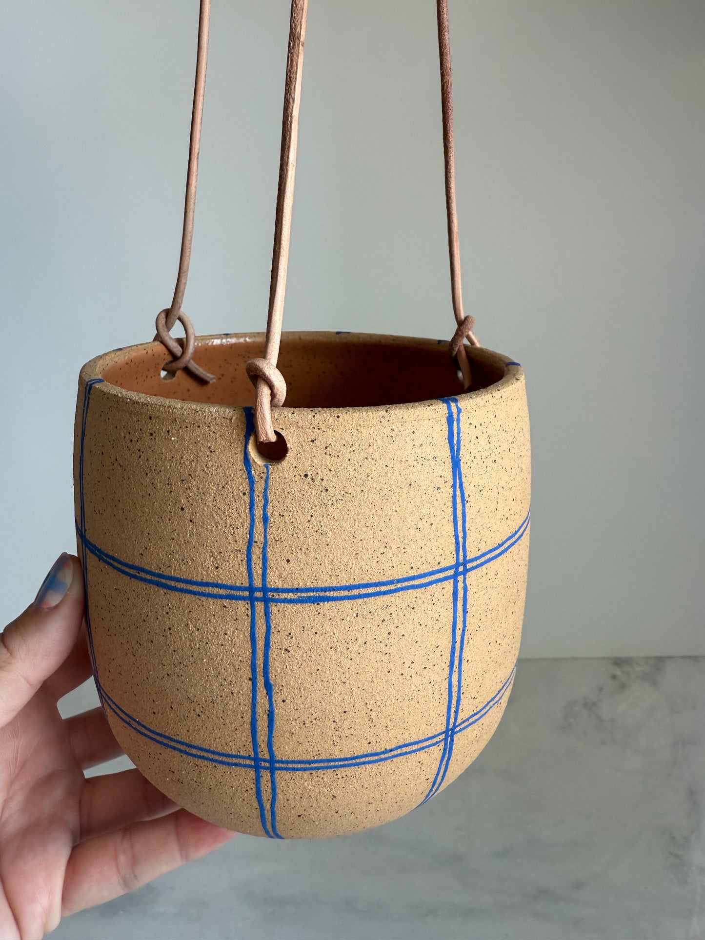 Hanging Planter Plaid Blue