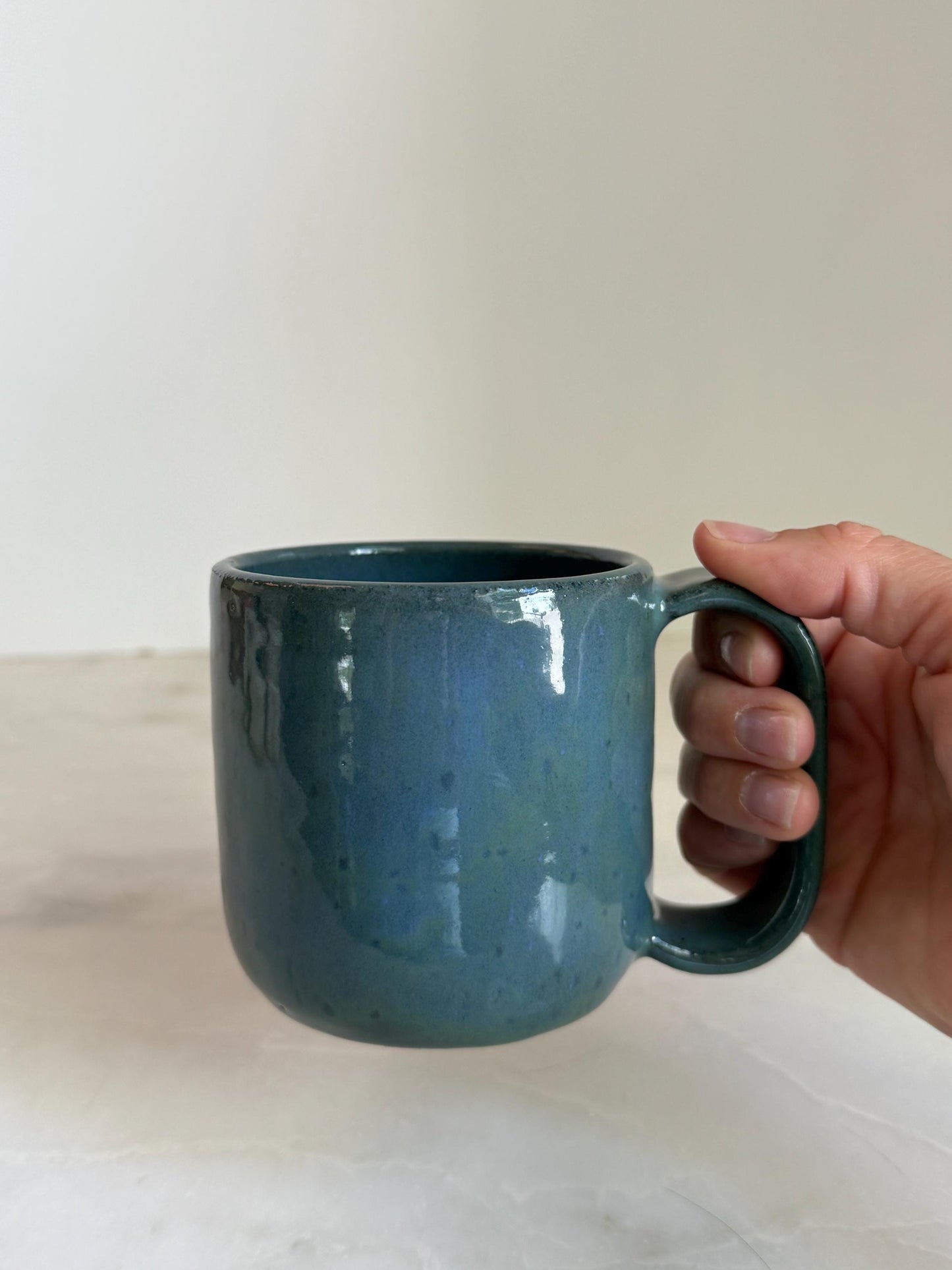 Handmade Cermic Mug Oval Handle / Blue