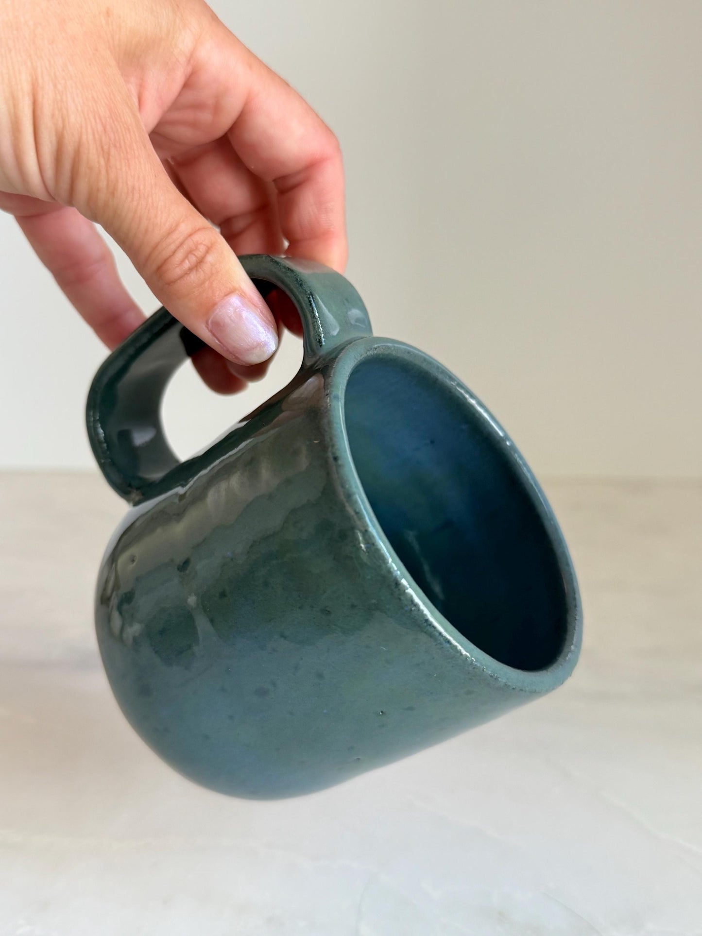 Handmade Cermic Mug Oval Handle / Blue