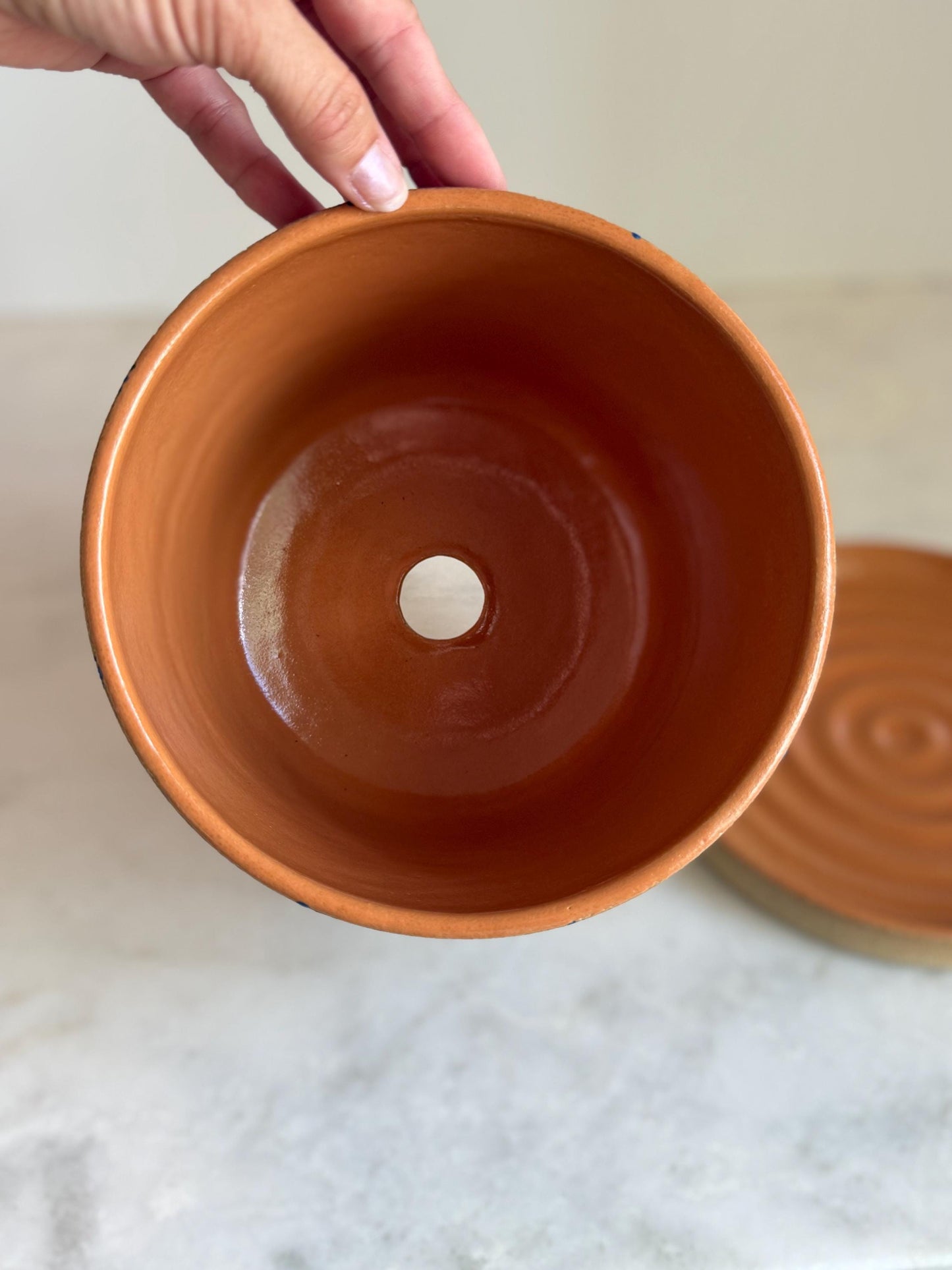 Plaid Ceramic Planter w/ Tray