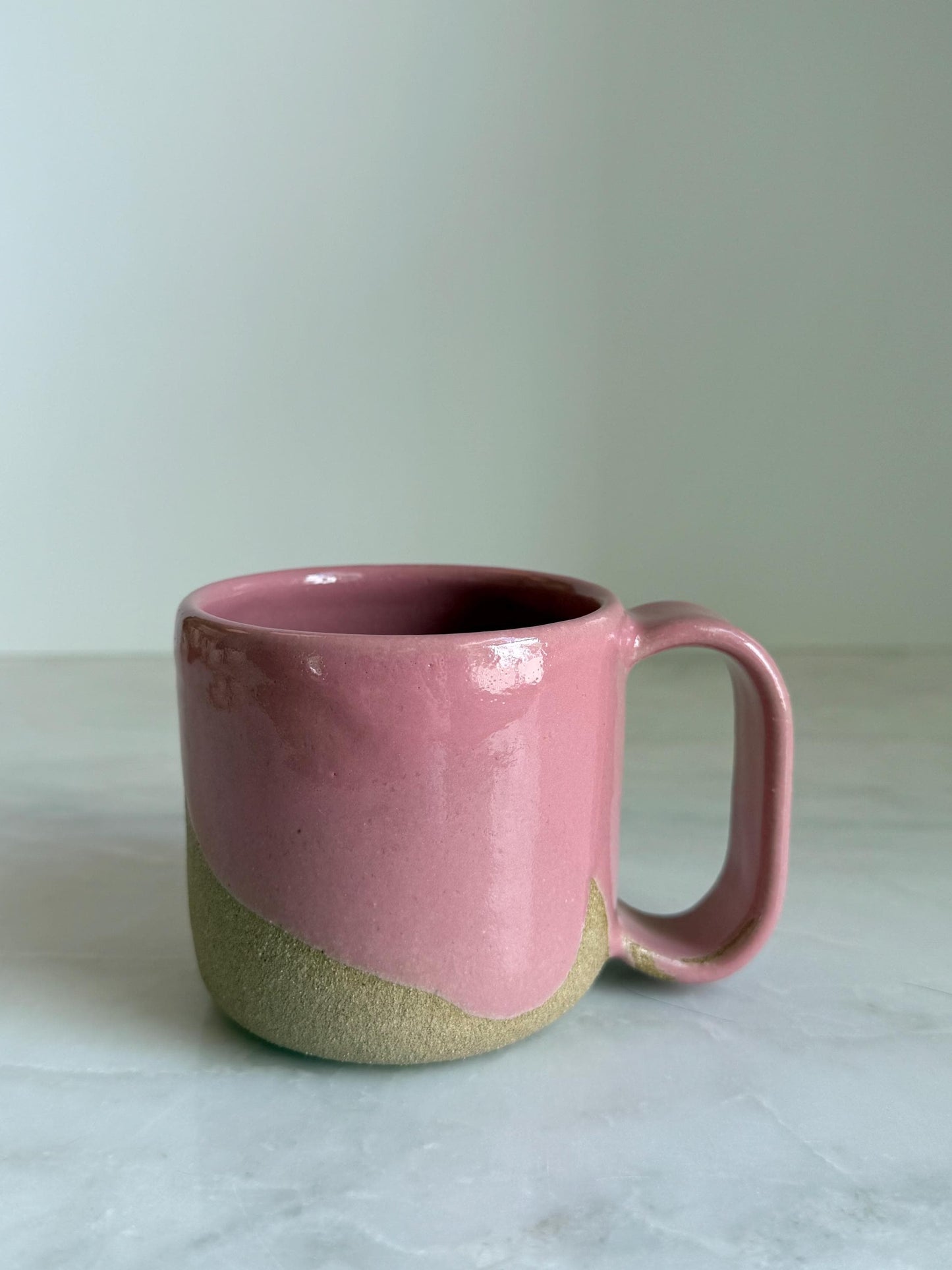 Handmade Cermic Mug Oval Handle / Pink