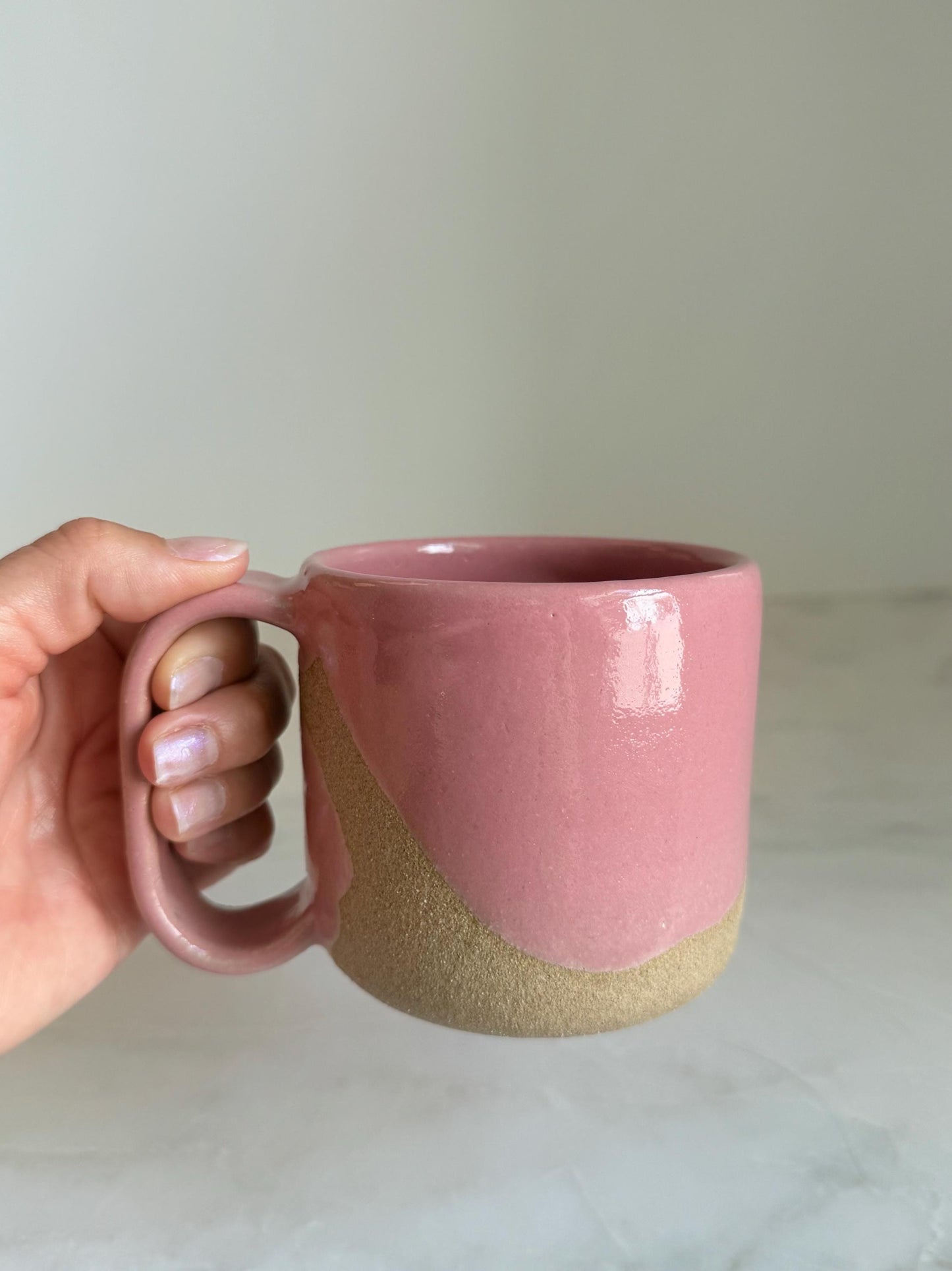 Handmade Cermic Mug Oval Handle / Pink