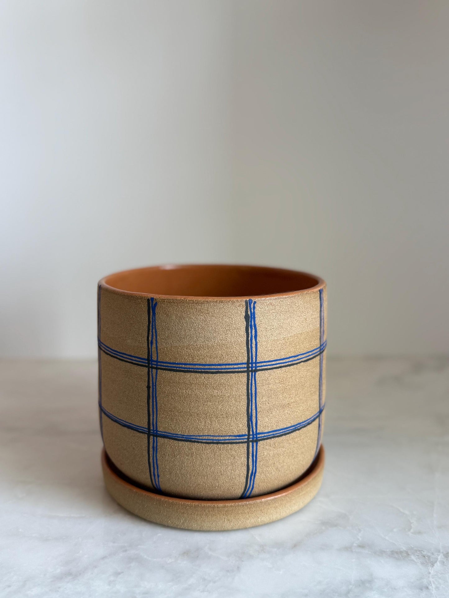 Plaid Ceramic Planter w/ Tray