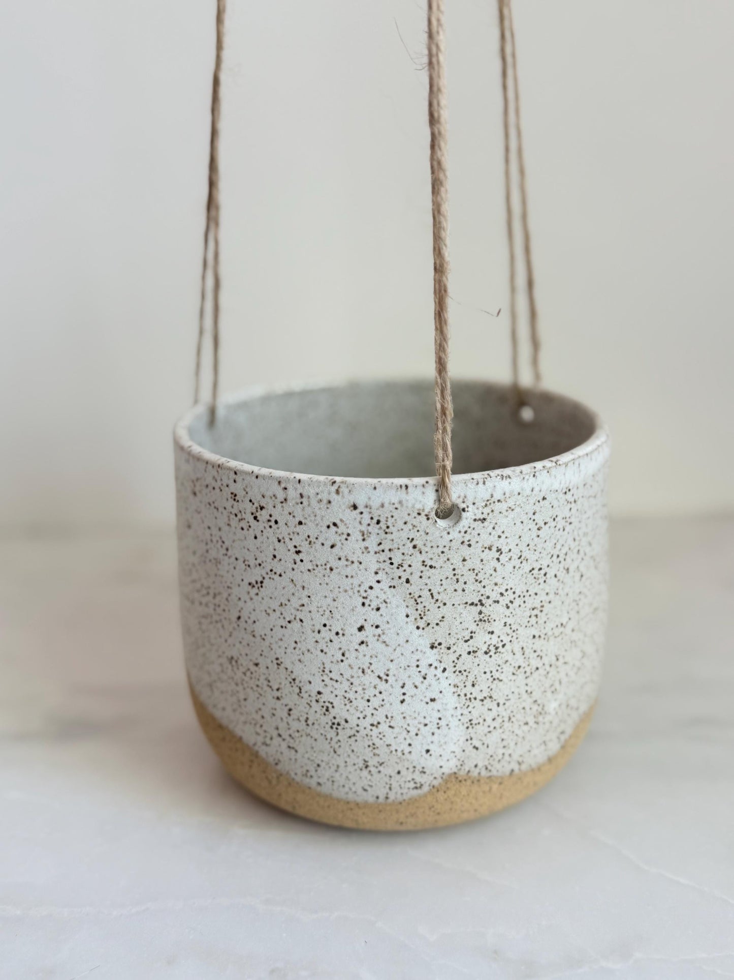 Handmade Speckled White Hanging Planter