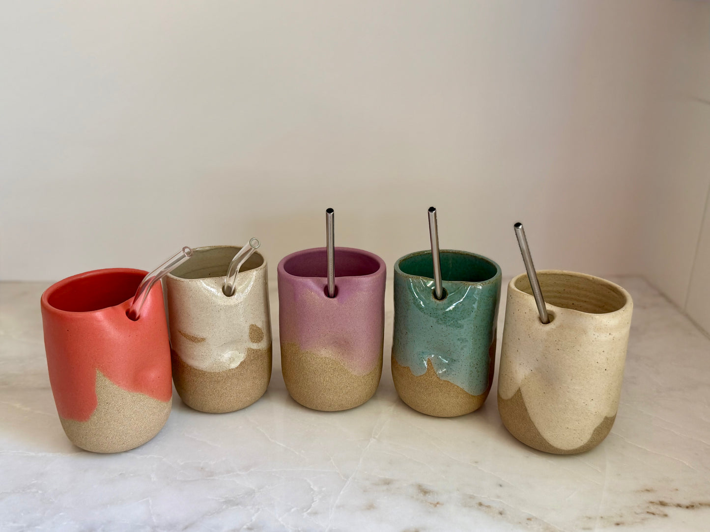 Handmade Ceramic Iced Coffee Cup with Straw