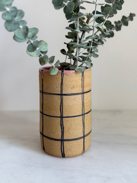Plaid Vase Black + Pink