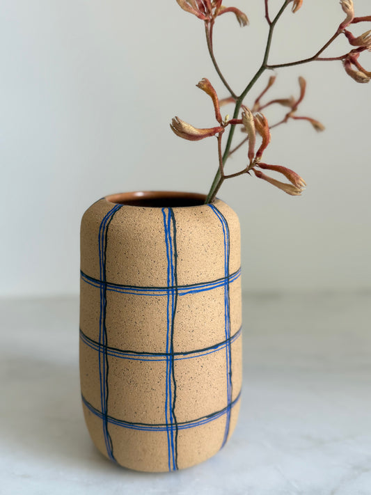 Electric Blue + Black Plaid Vase
