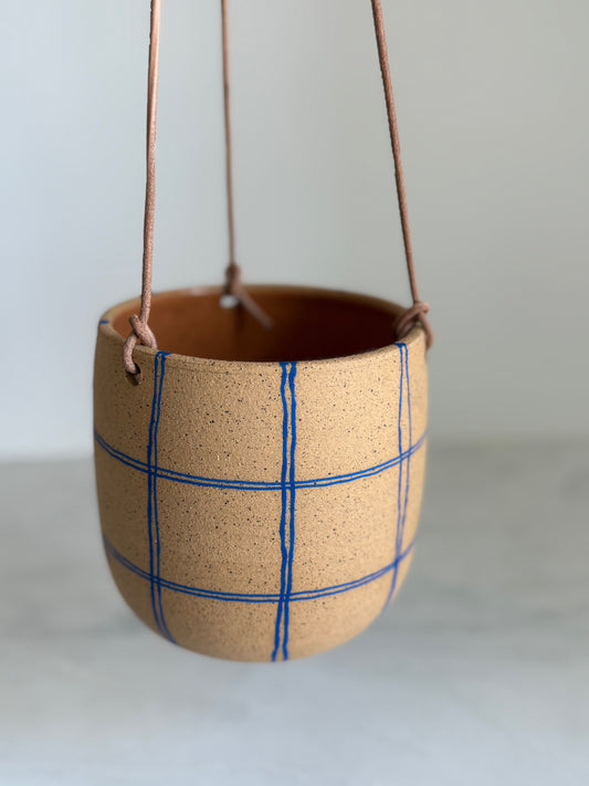Hanging Planter Plaid Blue