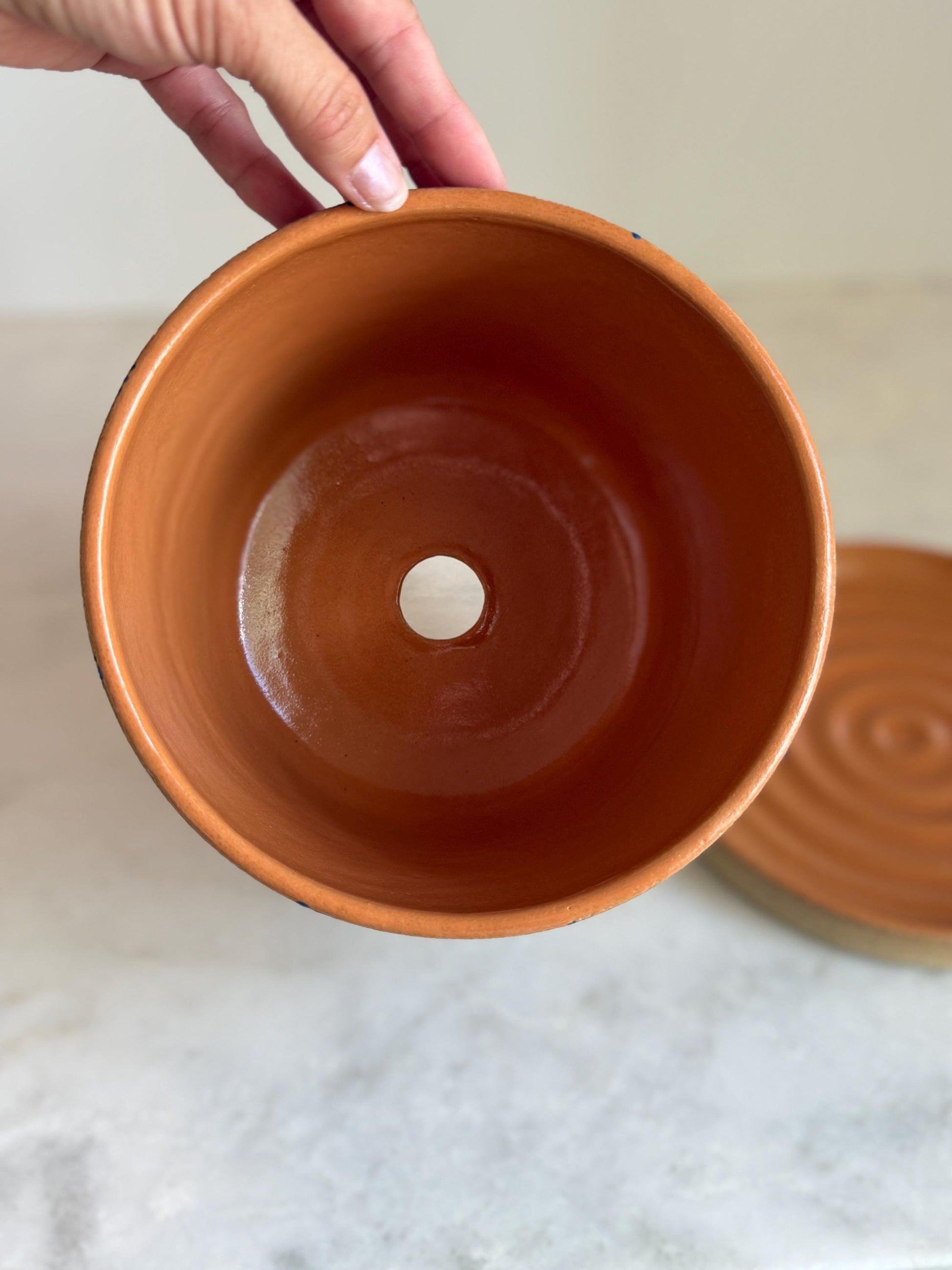 Plaid Ceramic Planter w/ Tray