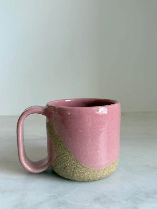 Handmade Cermic Mug Oval Handle / Pink