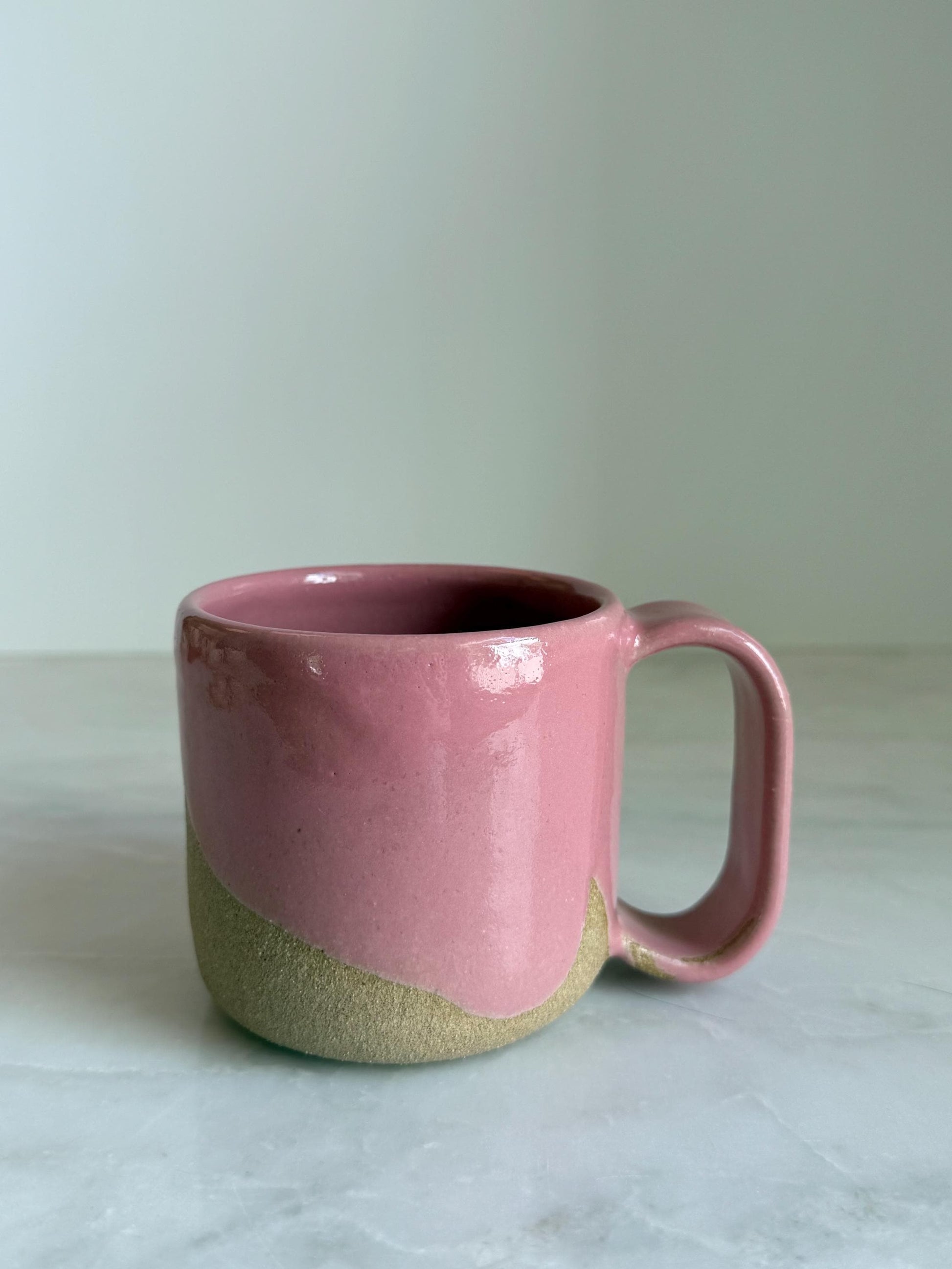 Handmade Cermic Mug Oval Handle / Pink