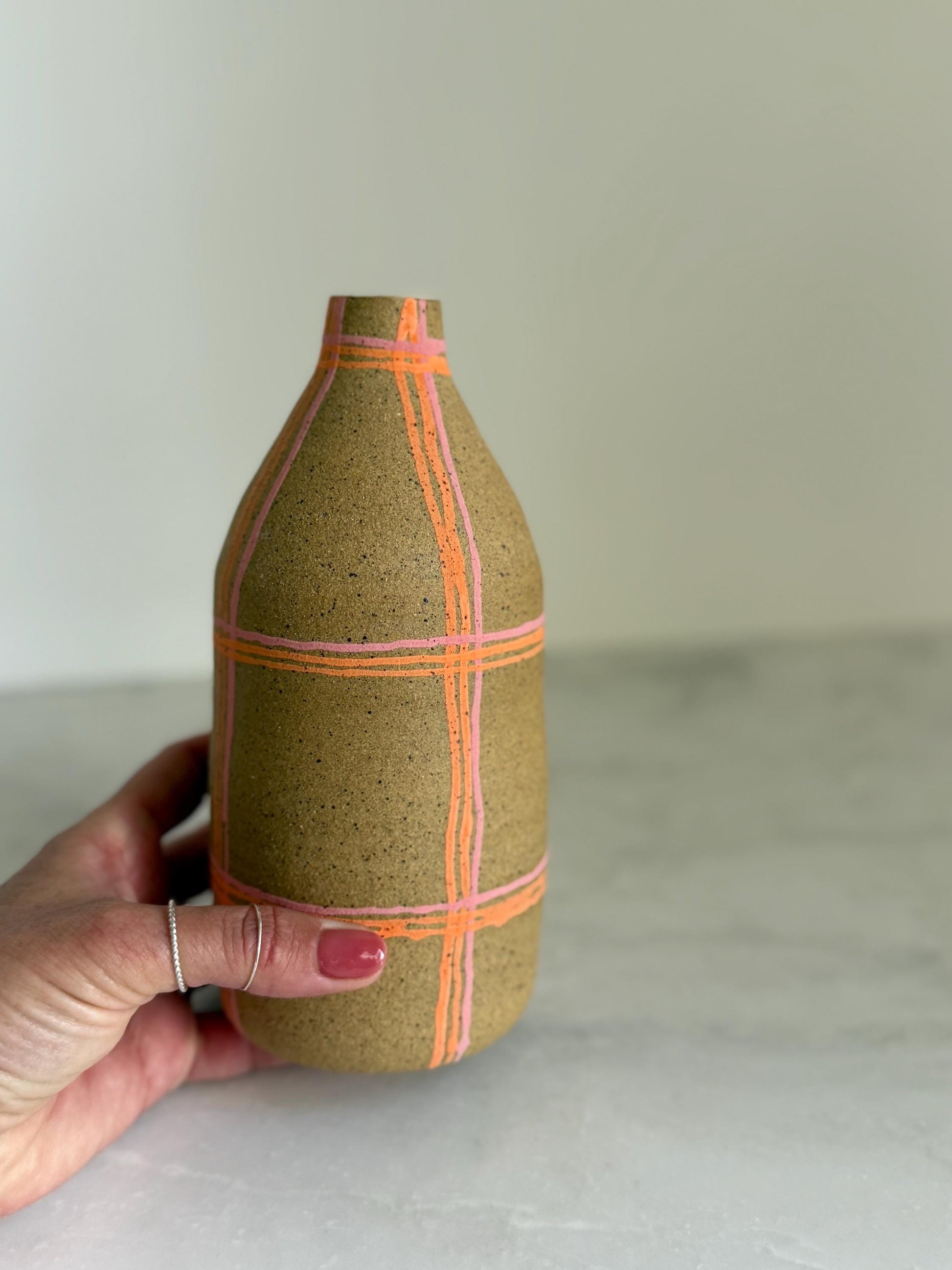 Orange + Pink Plaid Bottleneck Vase