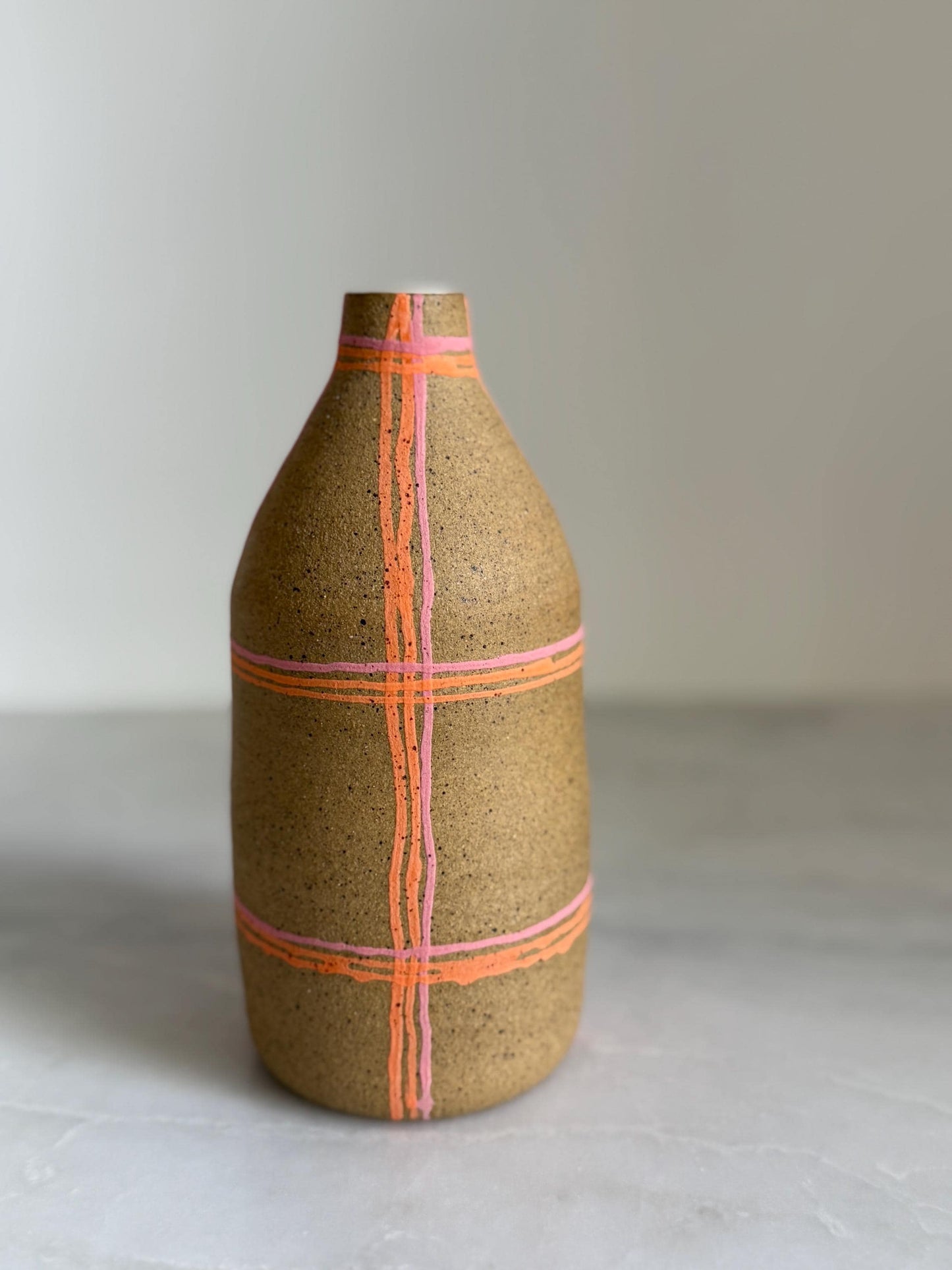 Orange + Pink Plaid Bottleneck Vase