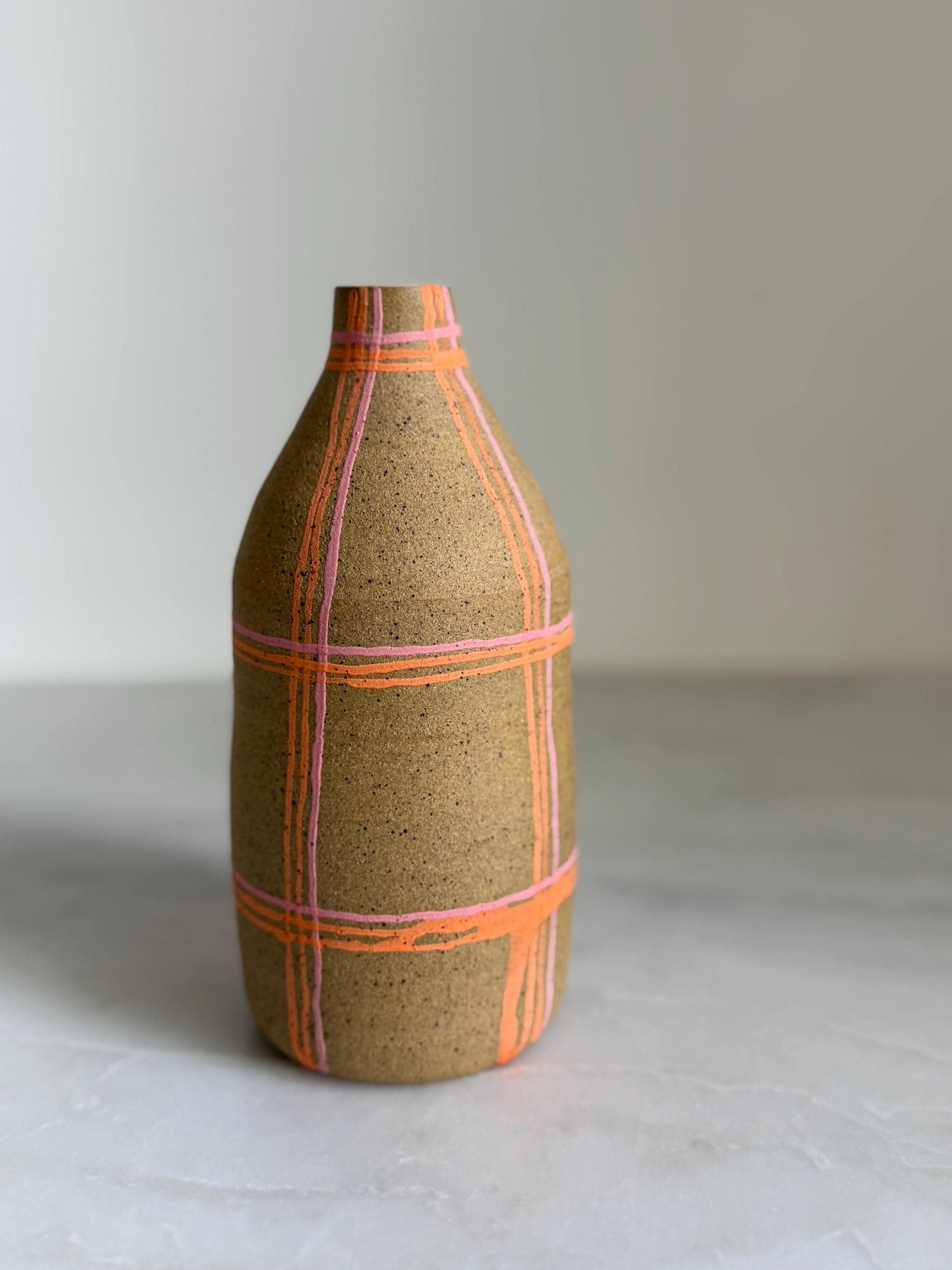 Orange + Pink Plaid Bottleneck Vase