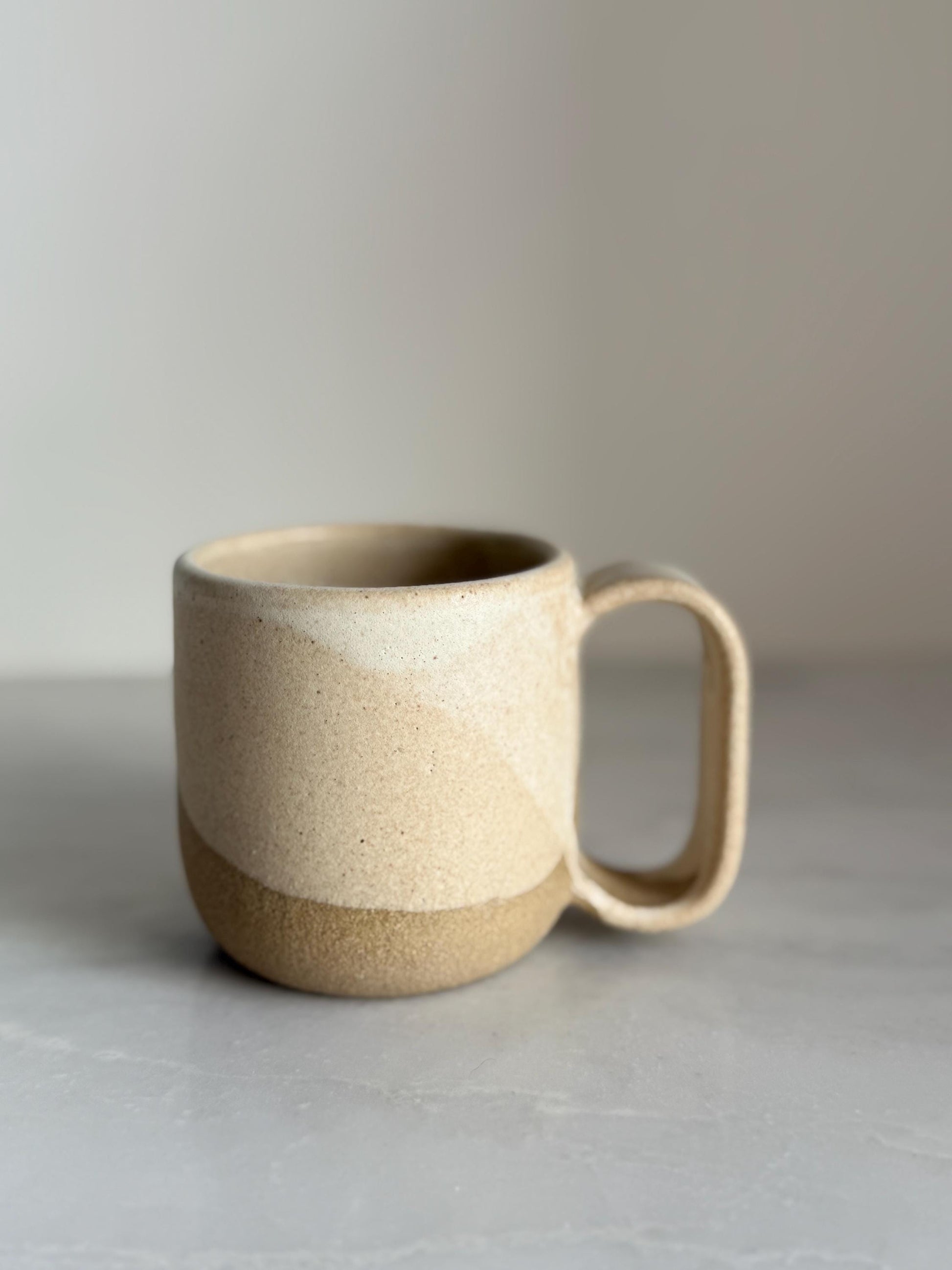 Handmade Cermic Mug Oval Handle / Oatmeal