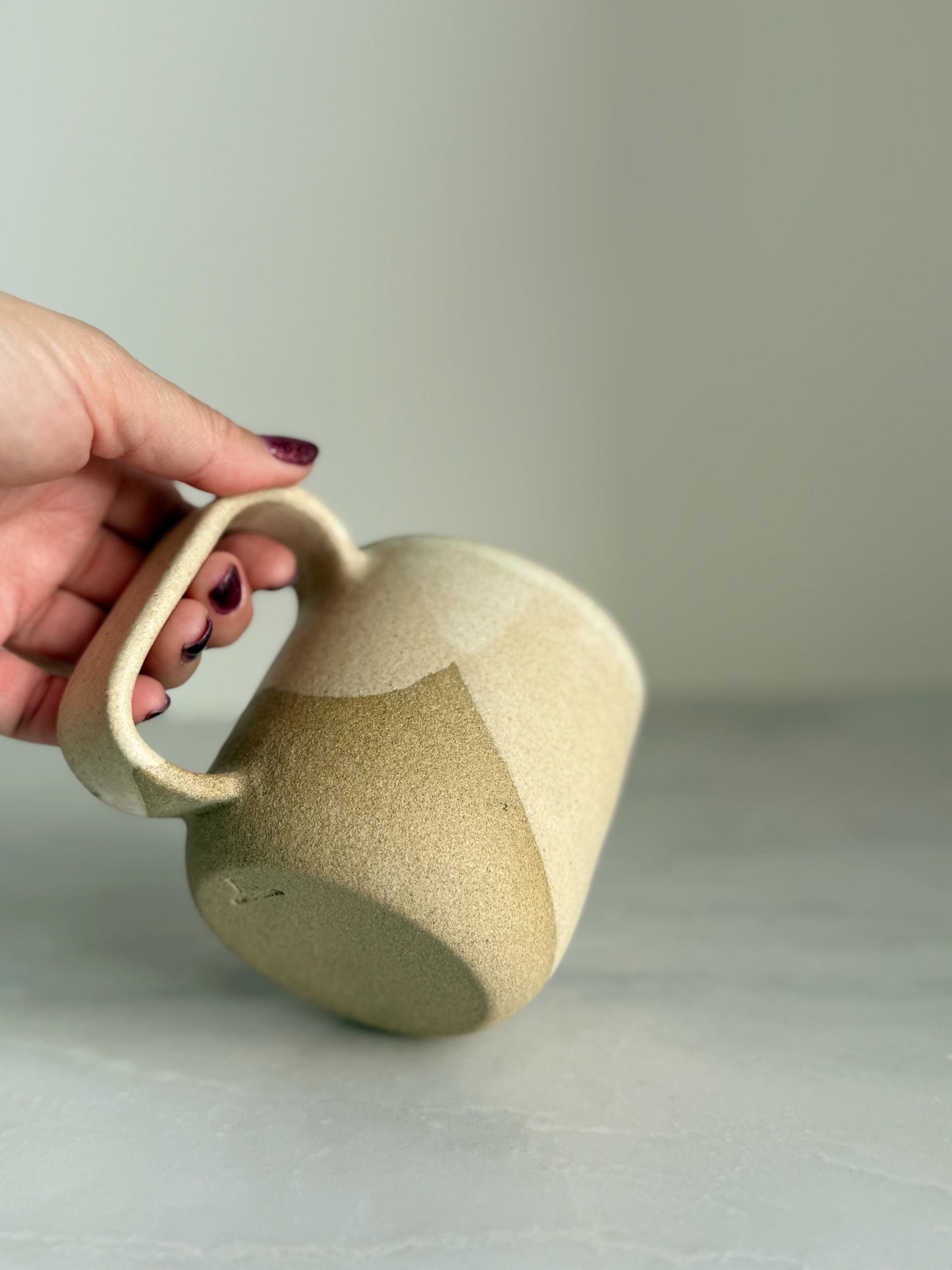 Handmade Cermic Mug Oval Handle / Oatmeal
