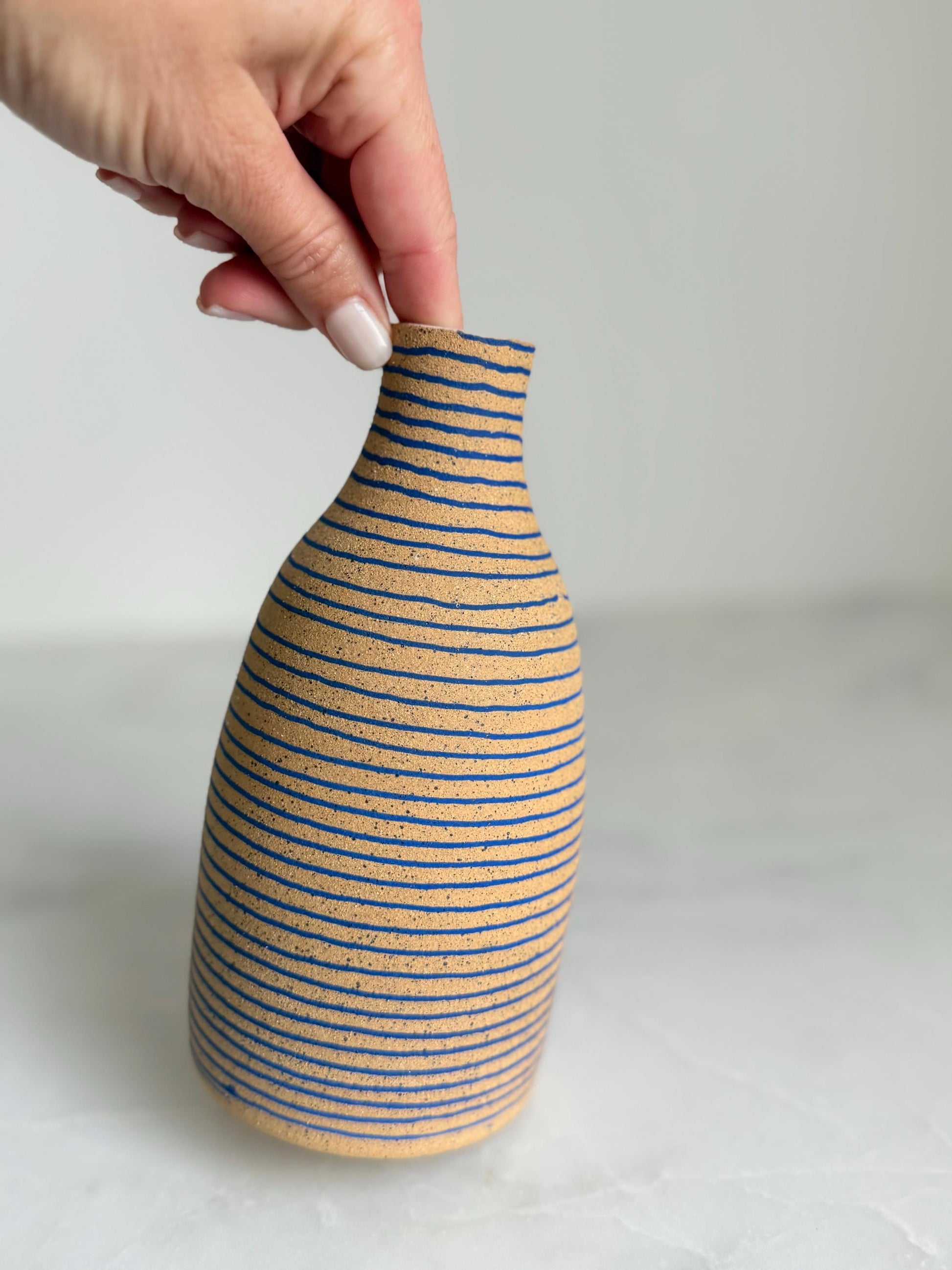 Electric Blue Striped Vase