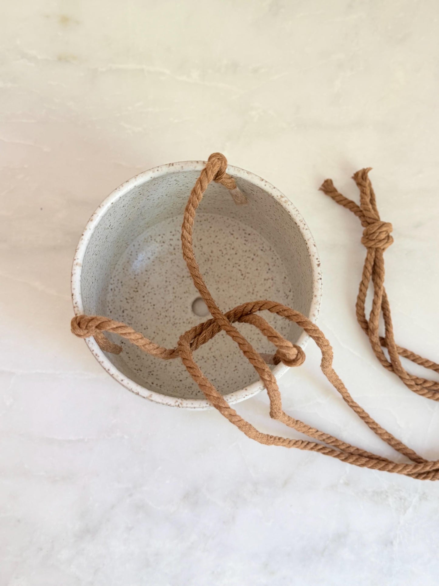 Handmade Speckled White Hanging Planter