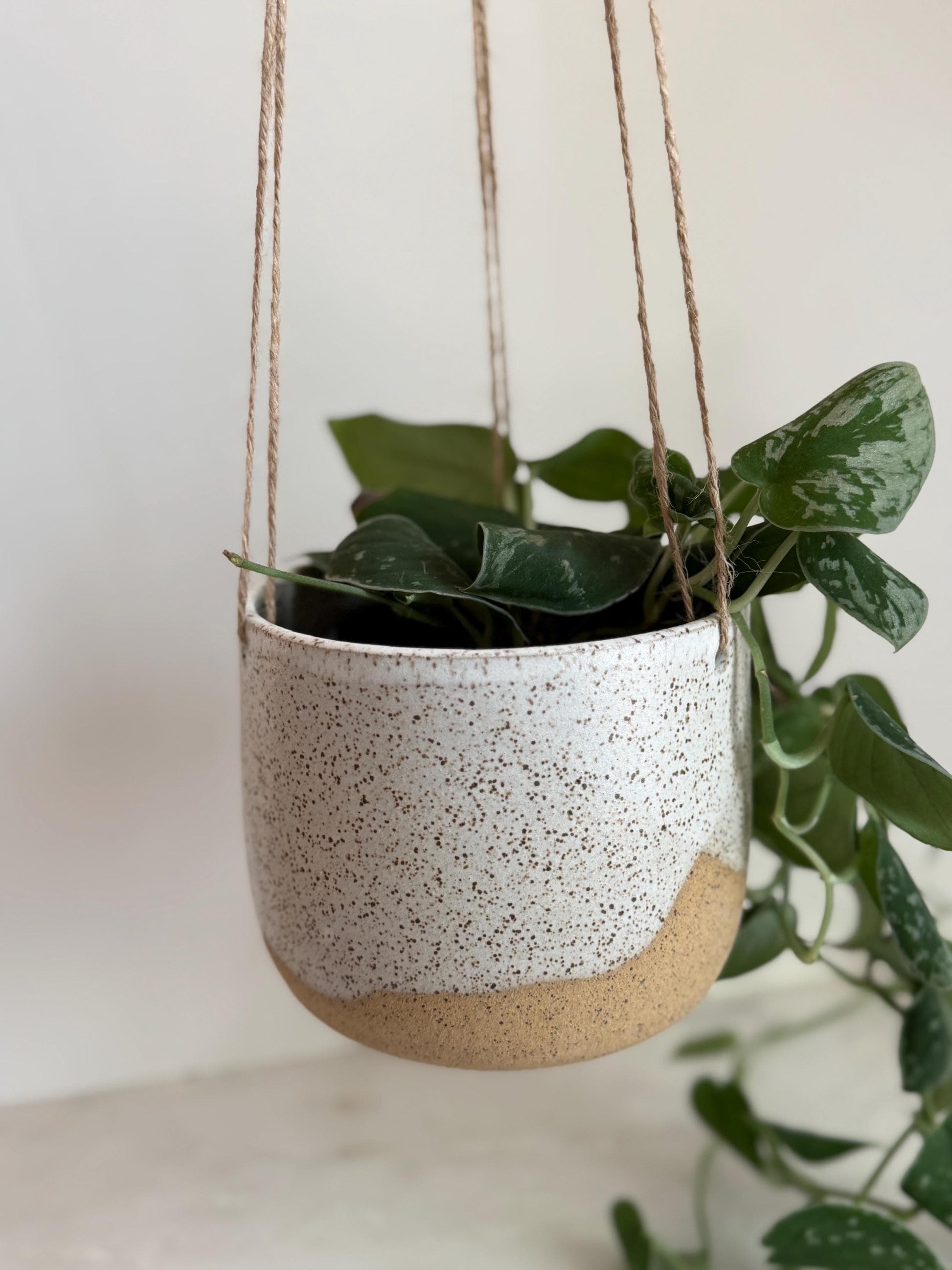 Handmade Speckled White Hanging Planter