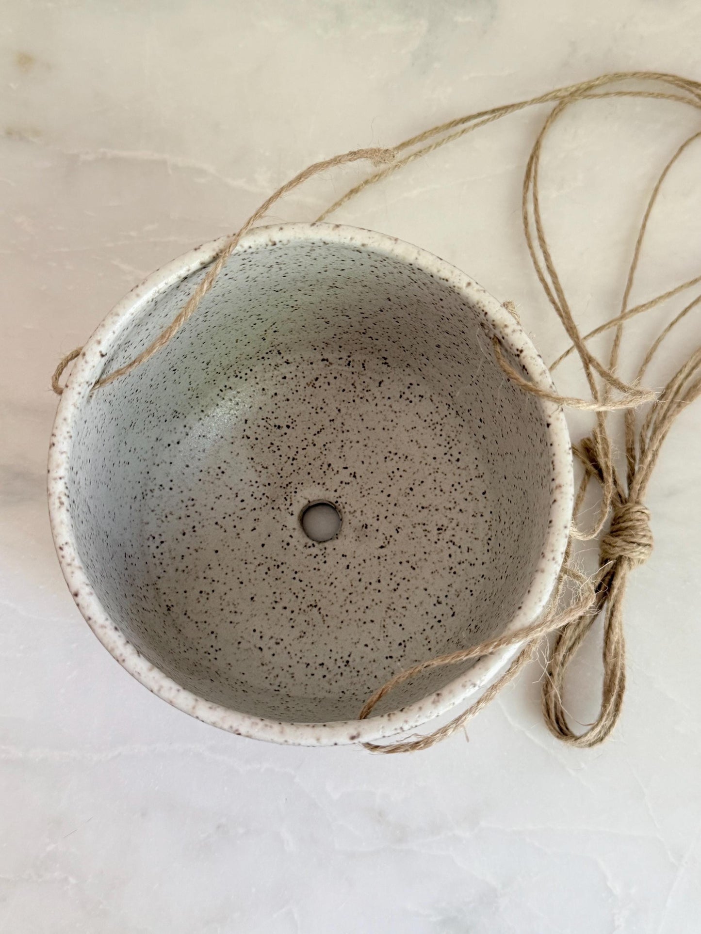 Handmade Speckled White Hanging Planter
