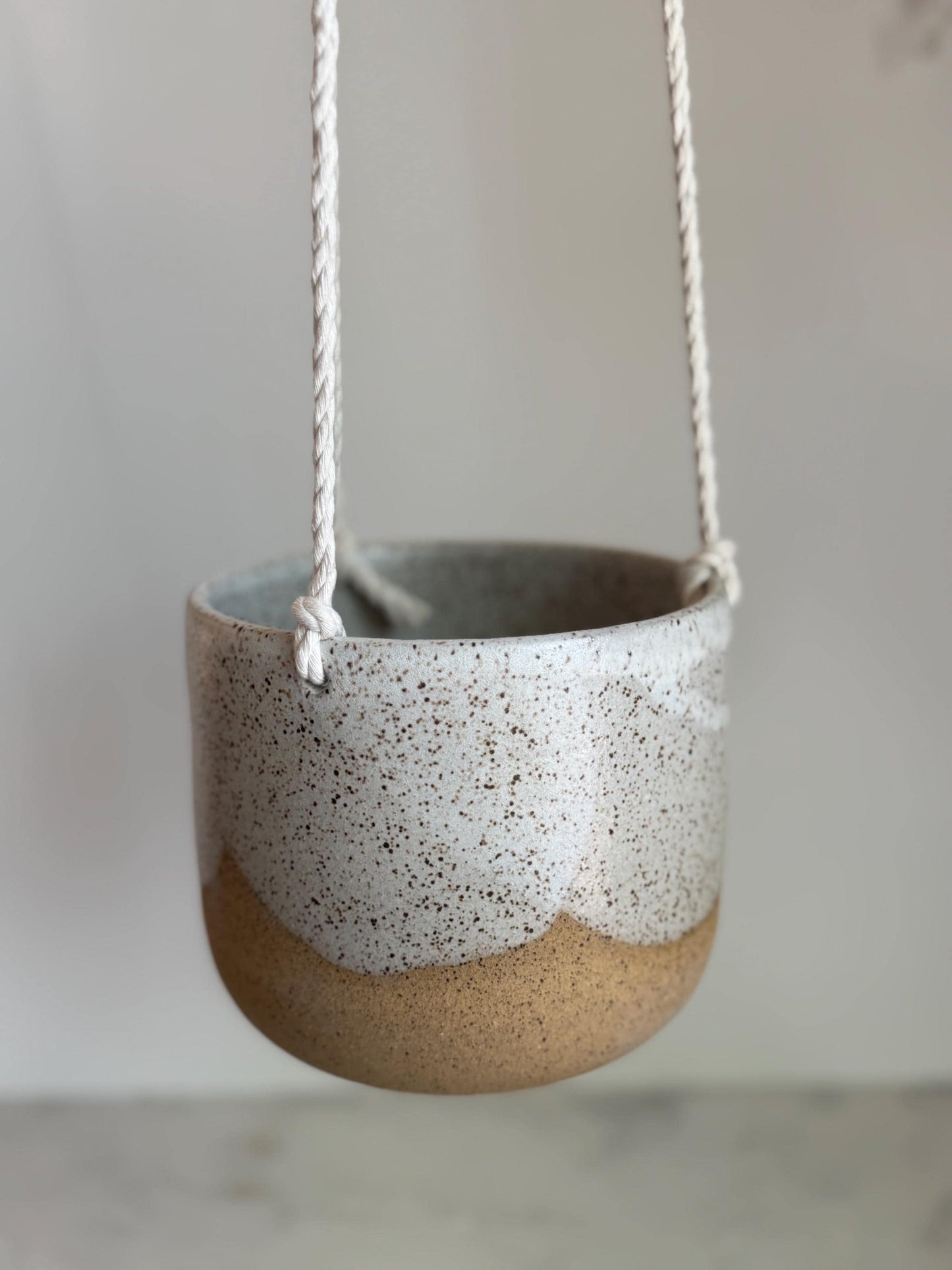 Handmade Speckled White Hanging Planter