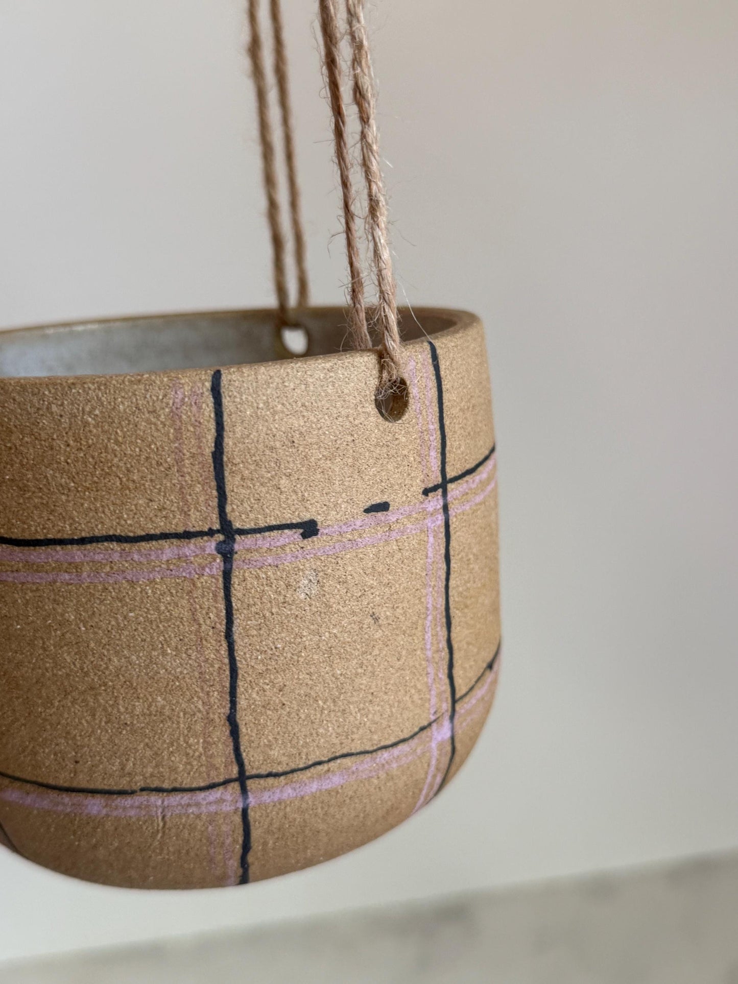 Handmade Purple and Black Plaid, Hanging Planter