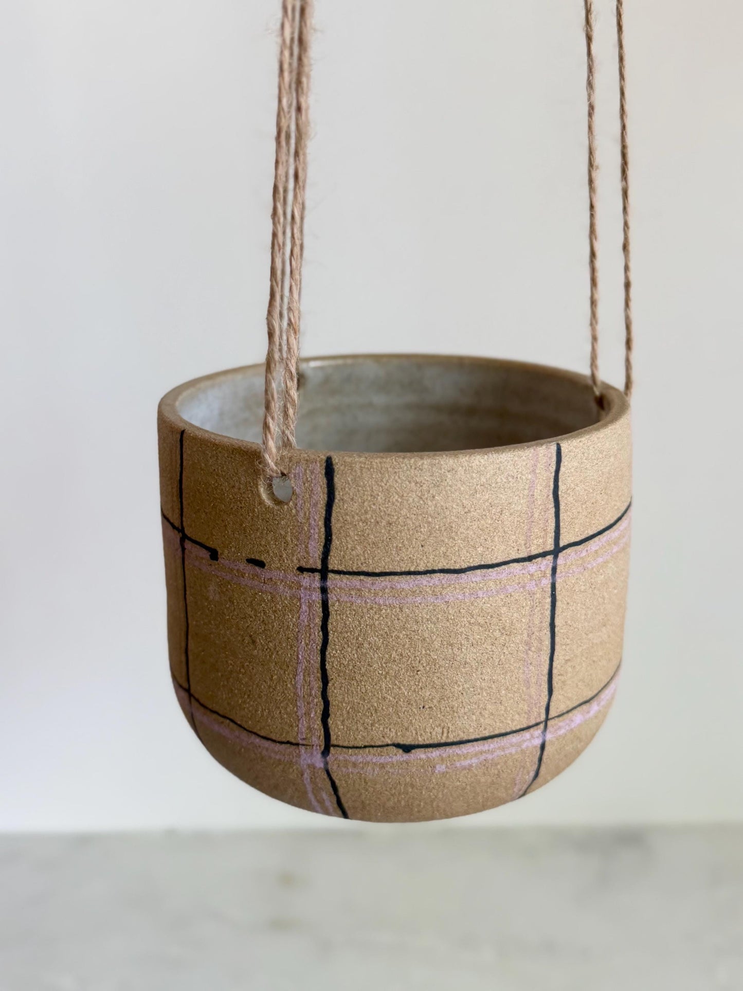 Handmade Purple and Black Plaid, Hanging Planter
