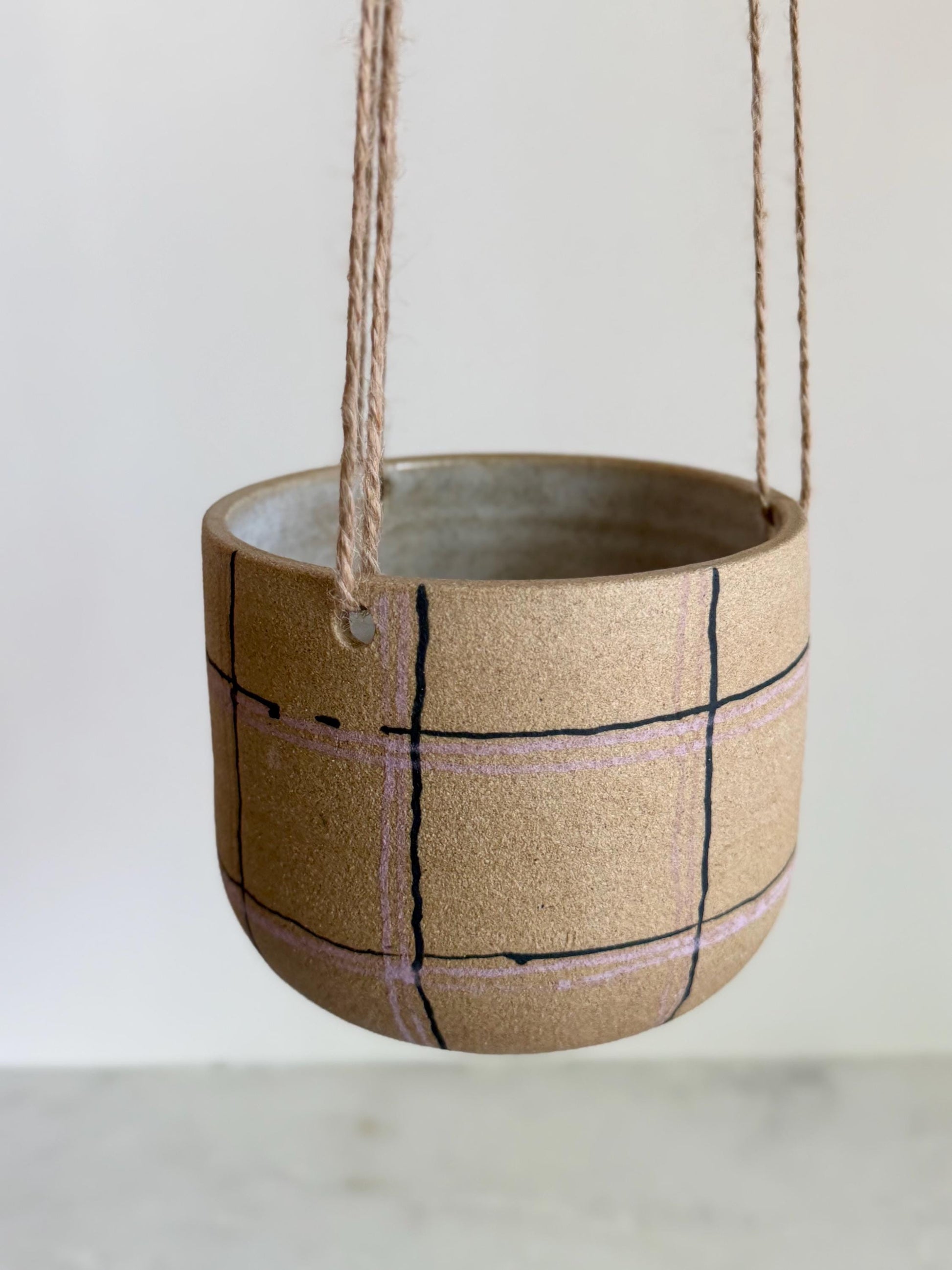 Handmade Purple and Black Plaid, Hanging Planter