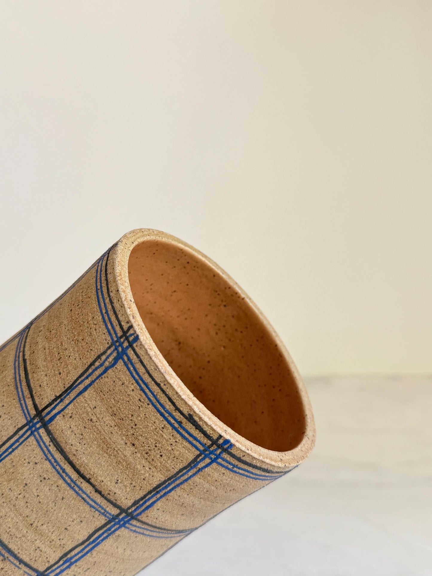 Ceramic Plaid Vase - Blue/Black
