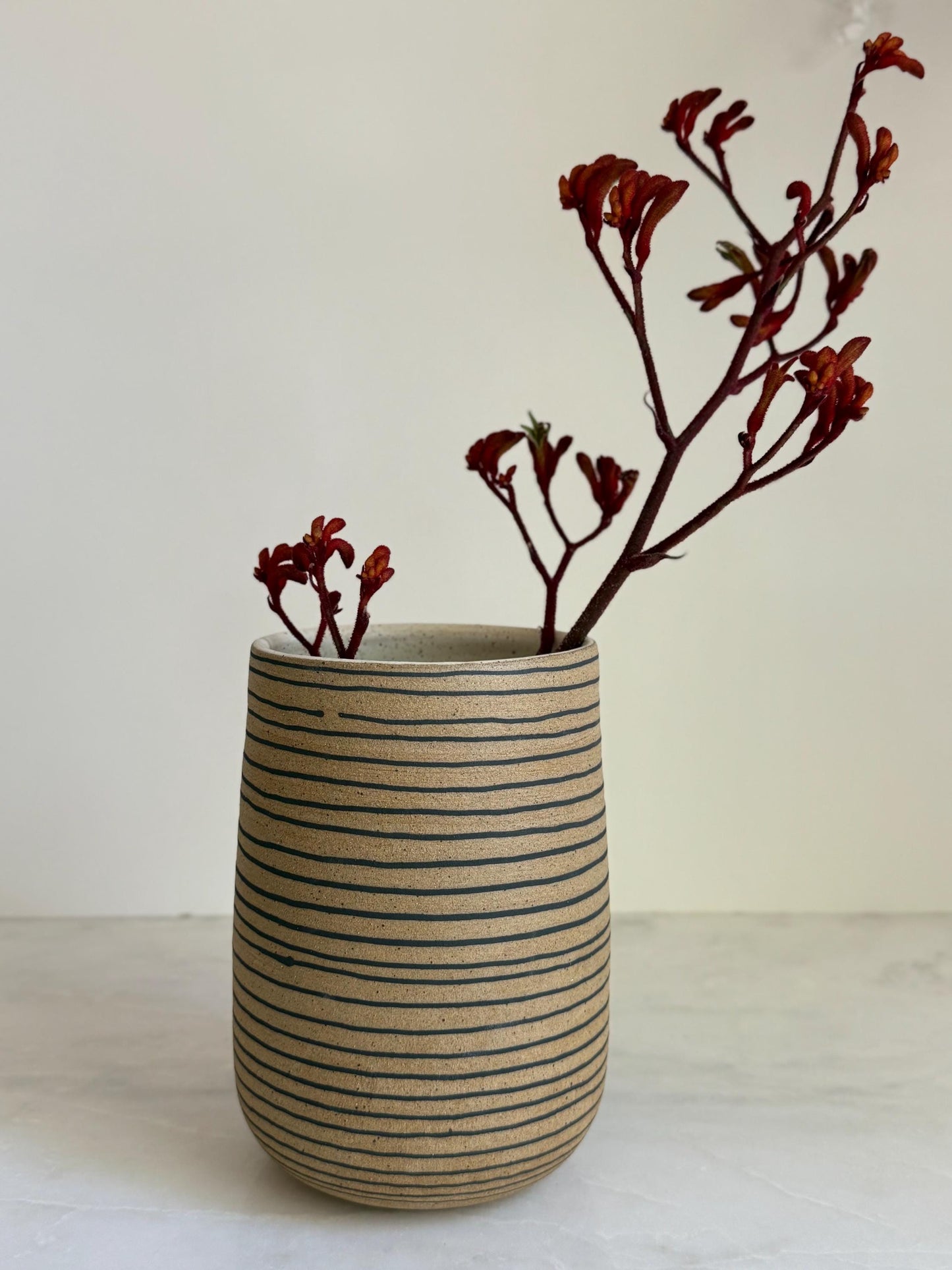 Ceramic Horizontal Striped Vase/Utencil Holder