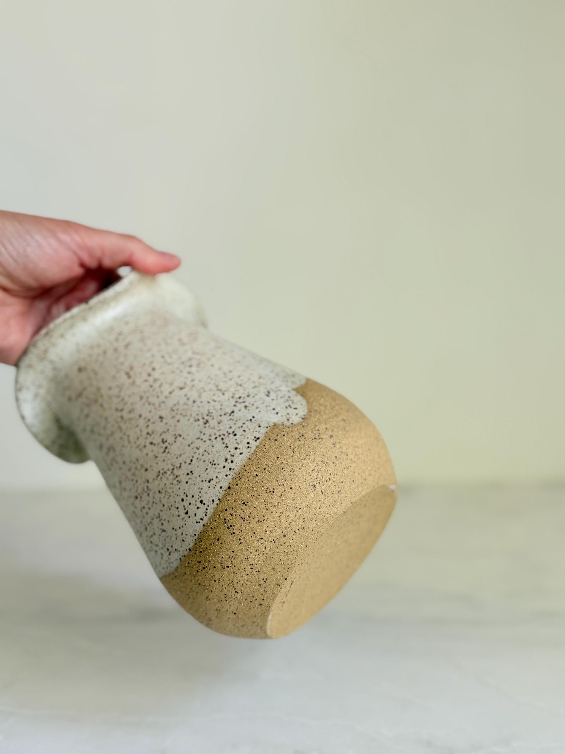 Flared Bloom Ceramic Vase - Speckled Cream