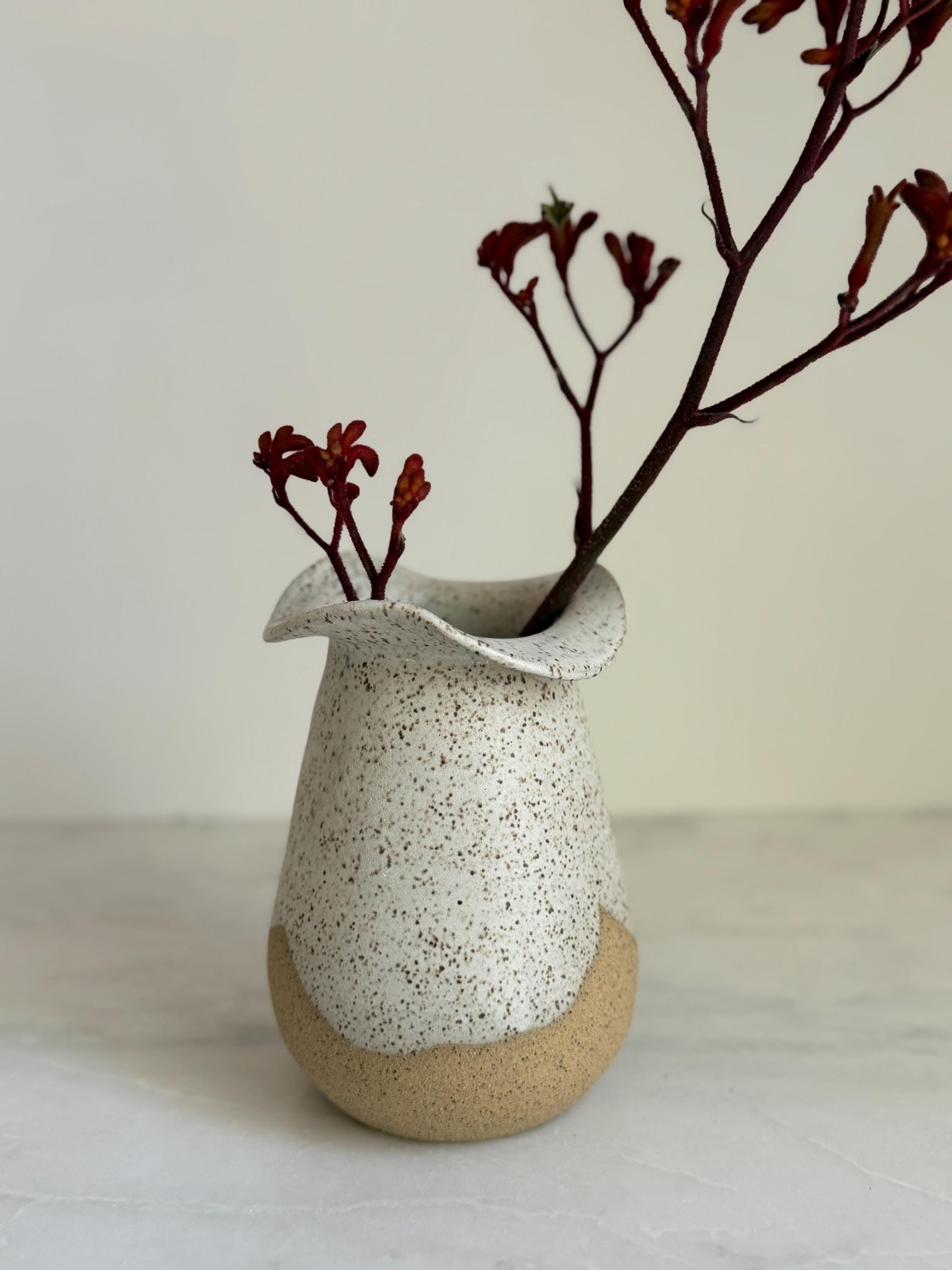 Flared Bloom Ceramic Vase - Speckled Cream