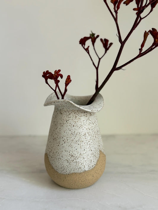 Flared Bloom Ceramic Vase - Speckled Cream