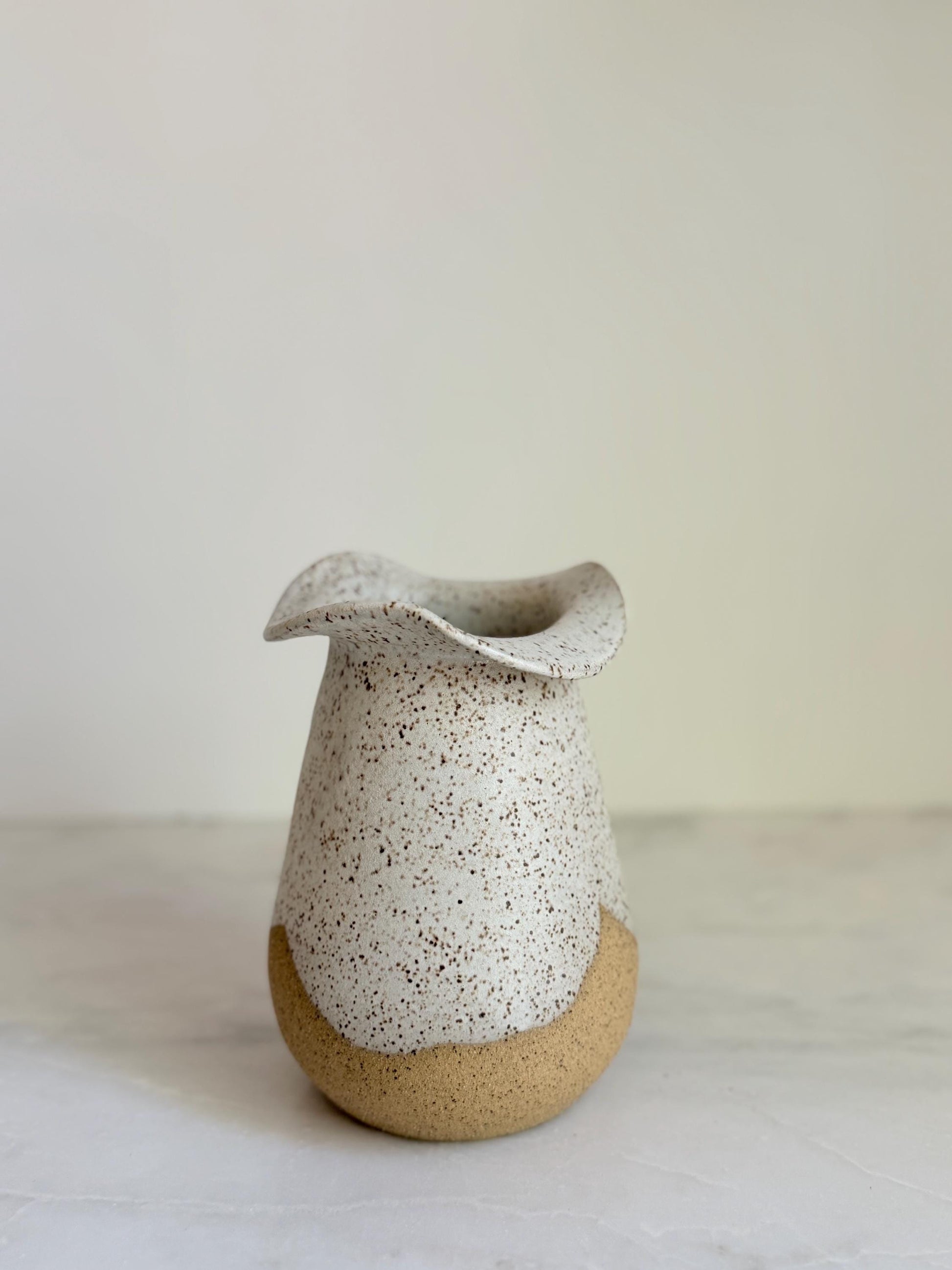 Flared Bloom Ceramic Vase - Speckled Cream