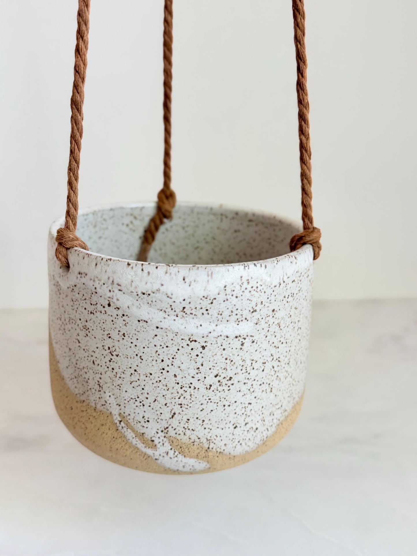 Handmade Speckled White Hanging Planter