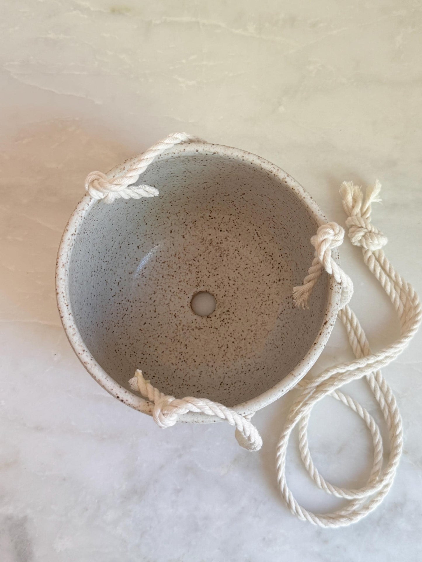 Handmade Speckled White Hanging Planter
