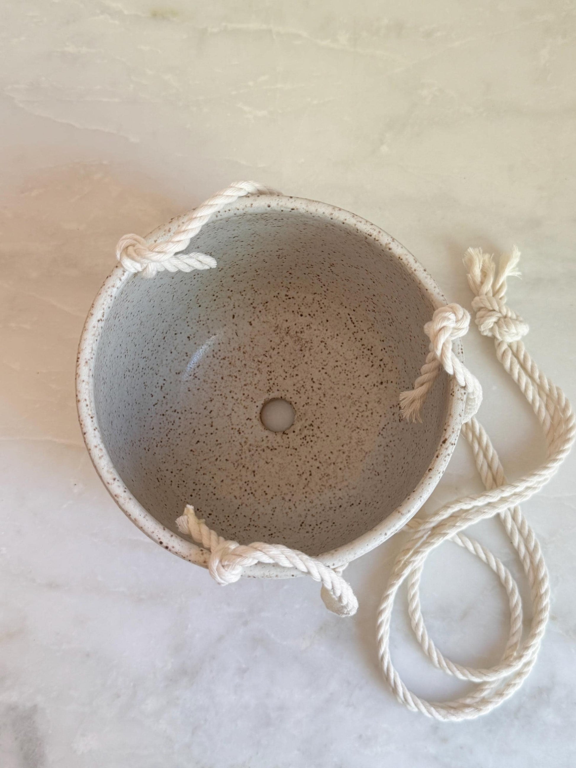 Handmade Speckled White Hanging Planter