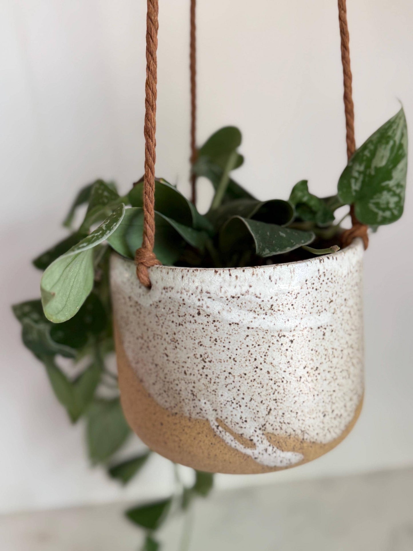 Handmade Speckled White Hanging Planter