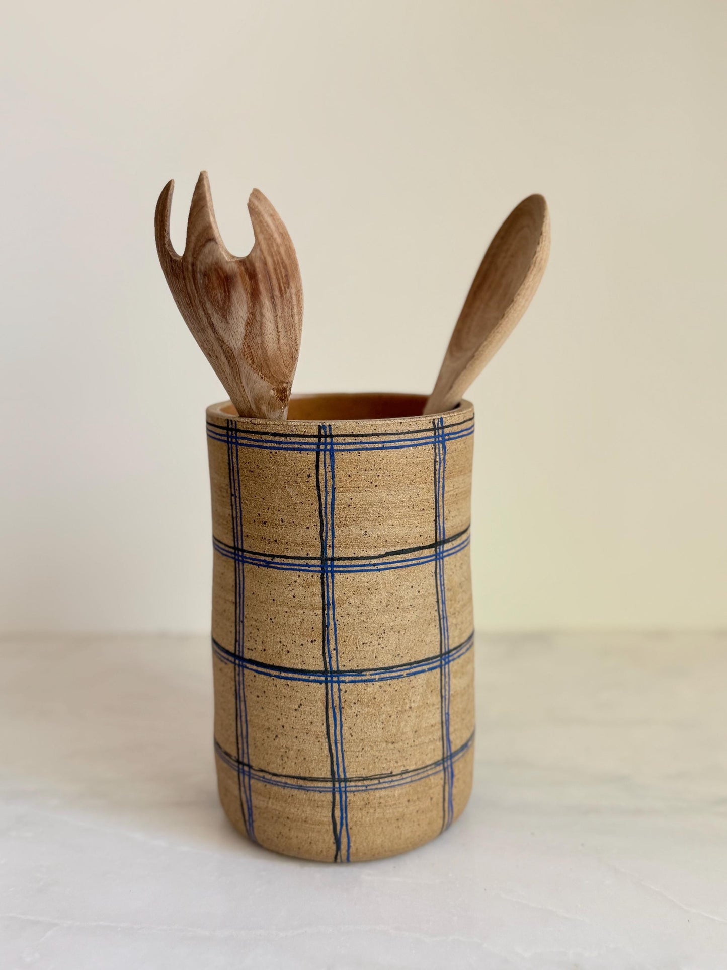 Ceramic Plaid Vase - Blue/Black