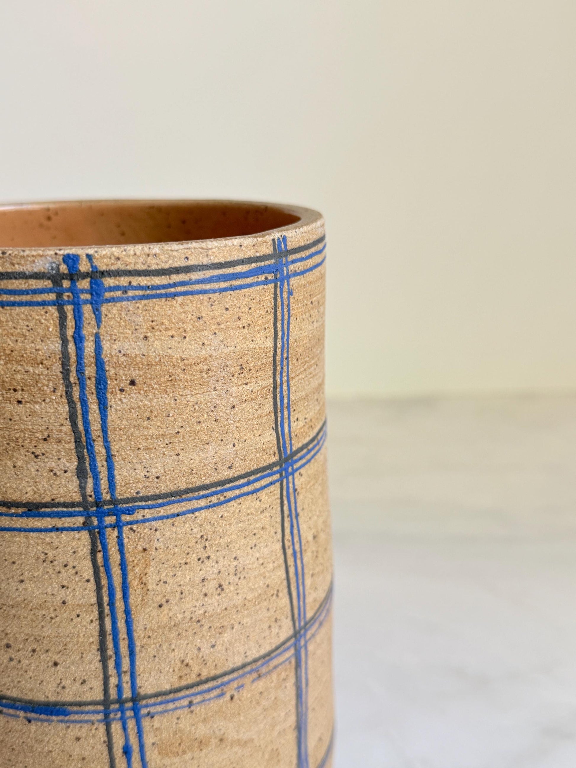 Ceramic Plaid Vase - Blue/Black