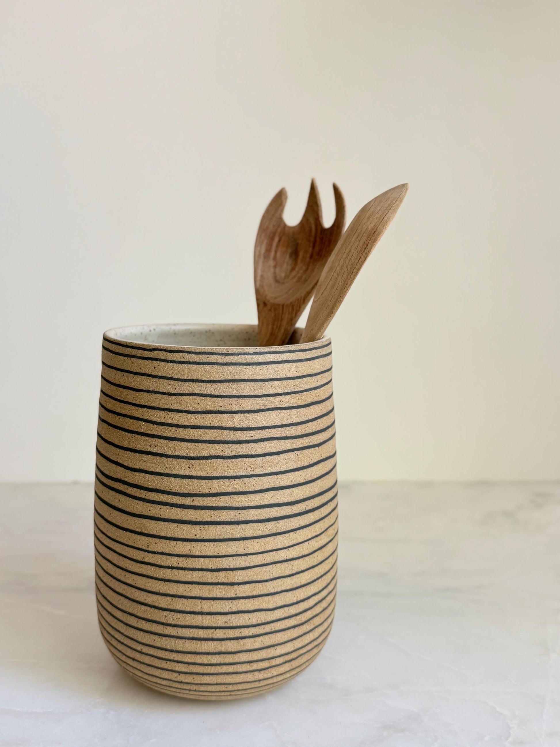 Ceramic Horizontal Striped Vase/Utencil Holder
