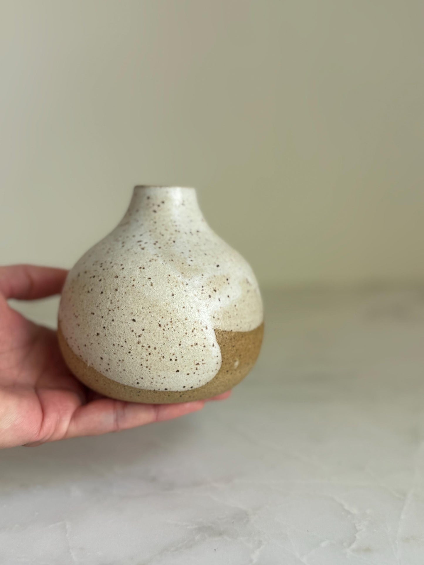 Speckled Cream Bottleneck Bud Vase - 3.5 inch