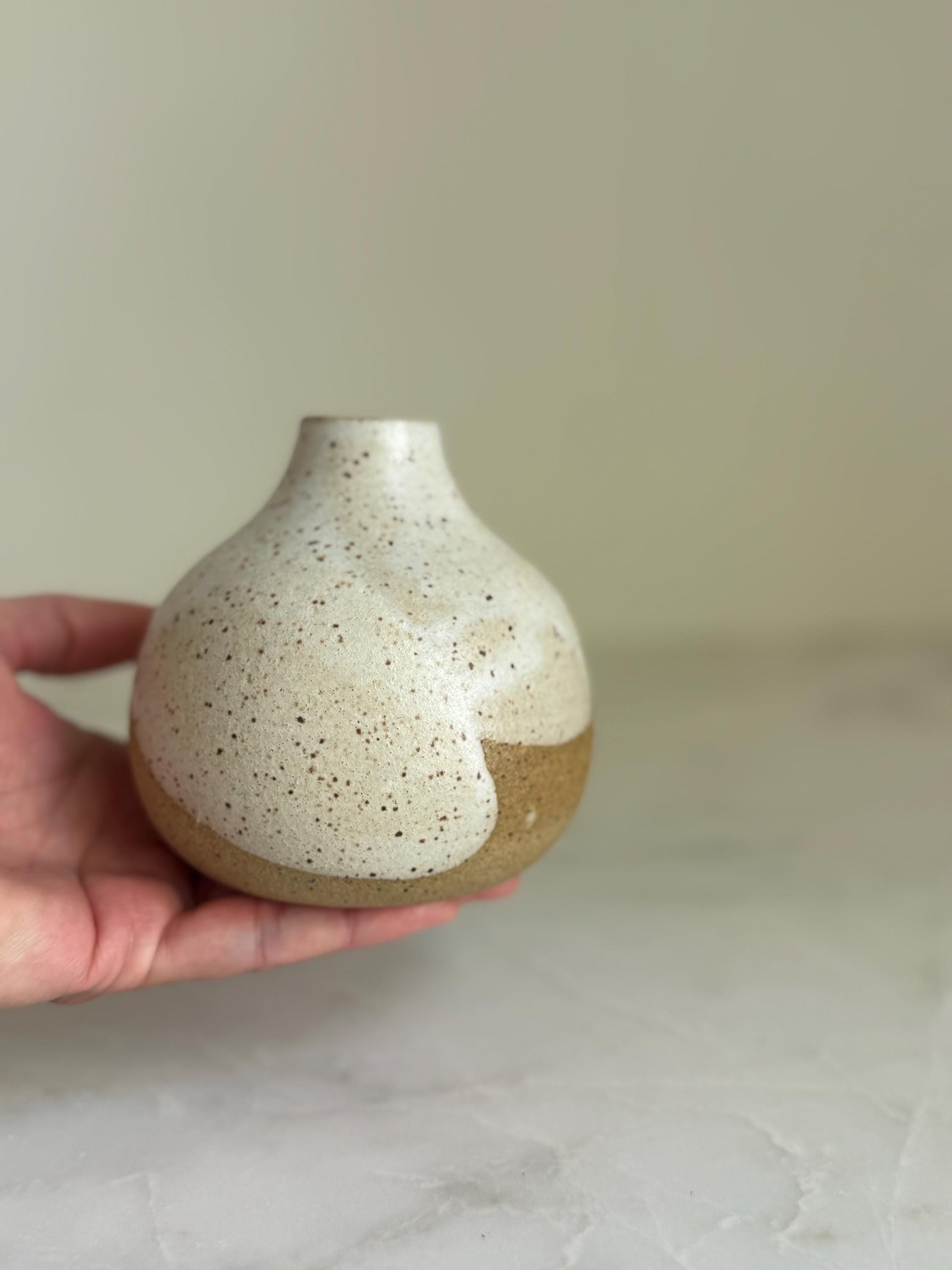 Speckled Cream Bottleneck Bud Vase - 3.5 inch
