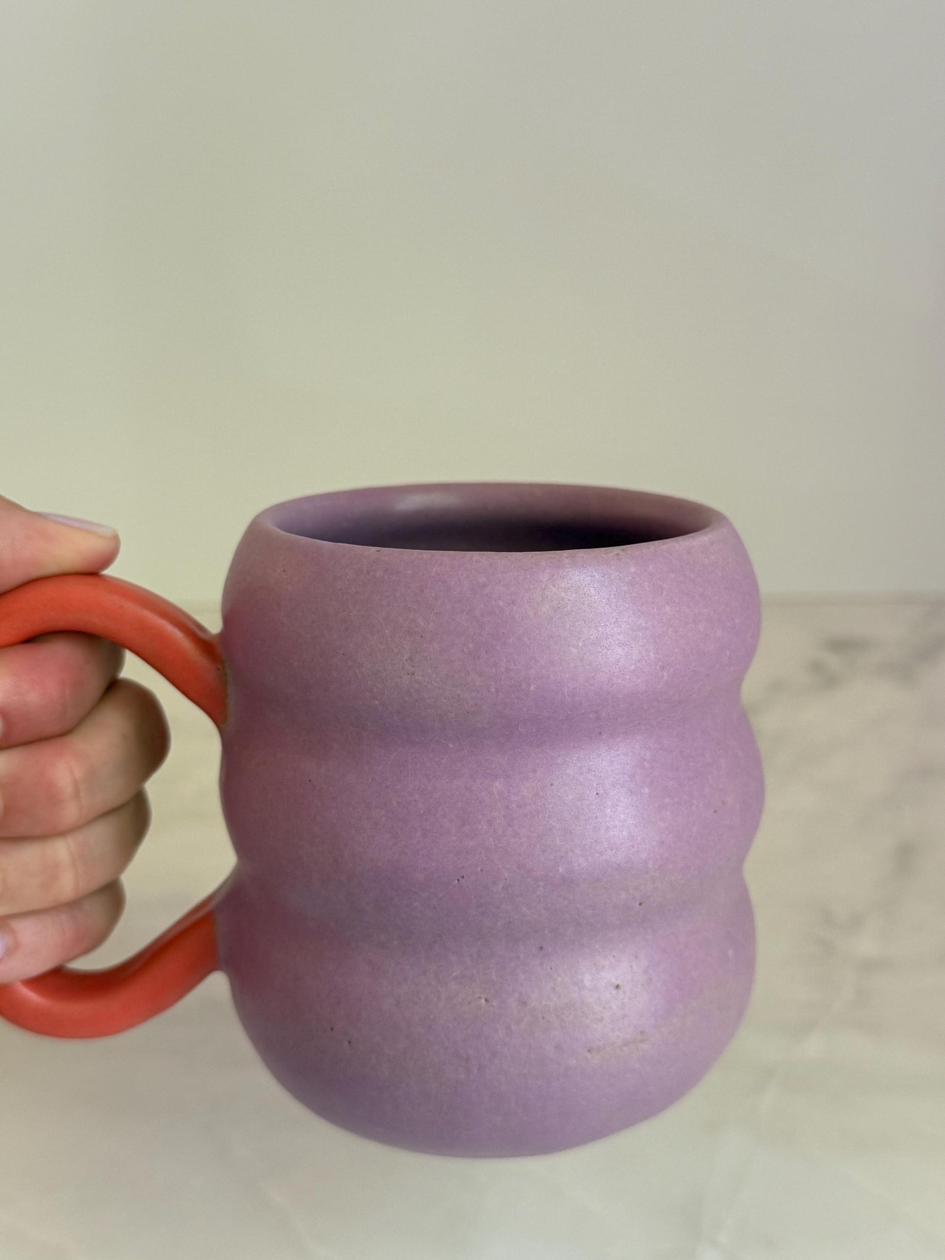 Handmade Two-Tone Mug - Purple/Coral Handle