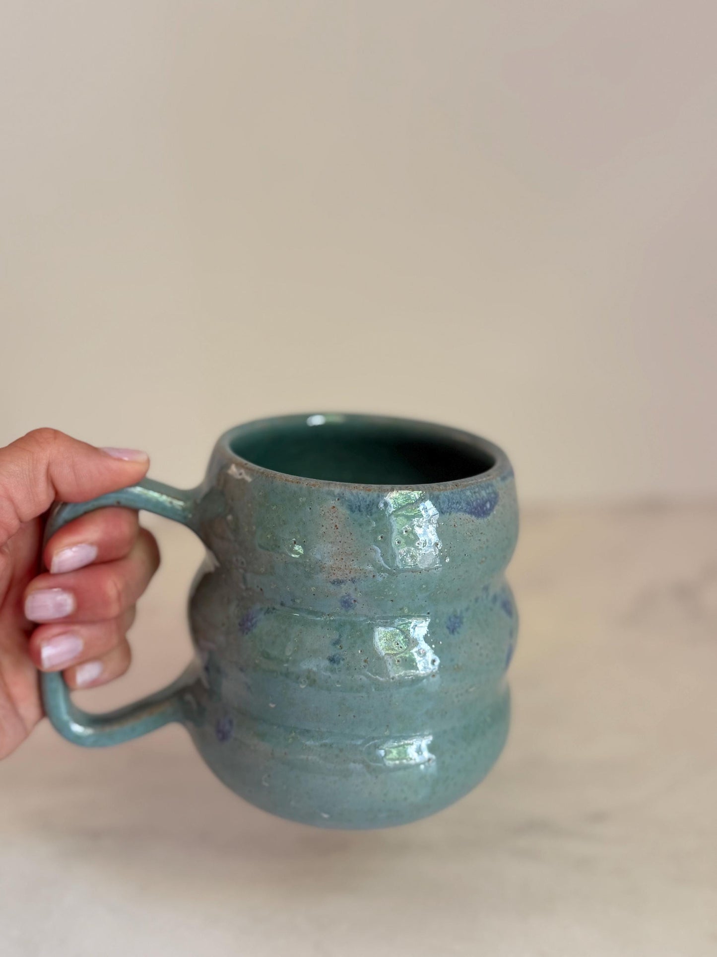 Handmade Ripple Mug - Seafoam