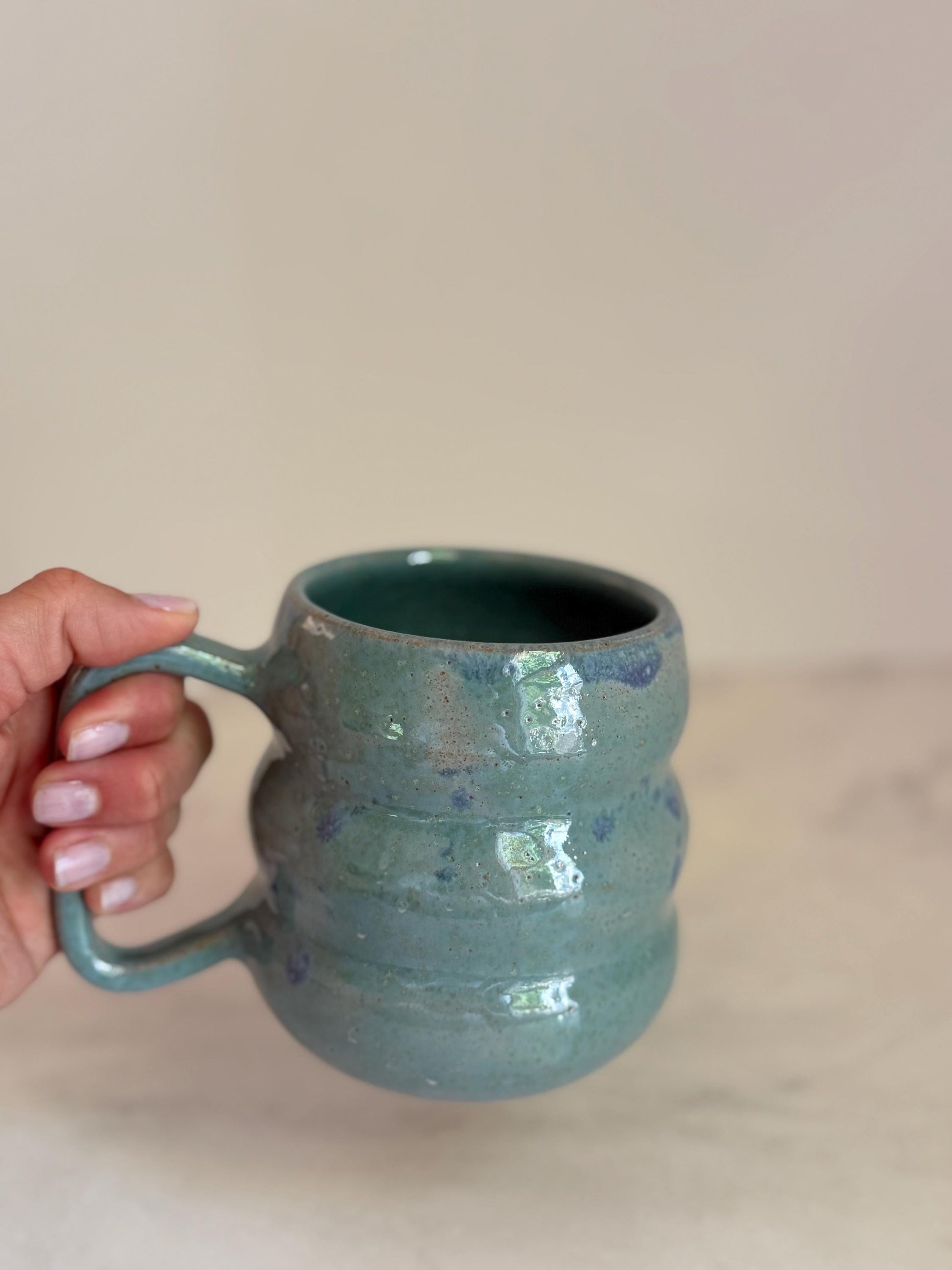 Handmade Ripple Mug - Seafoam